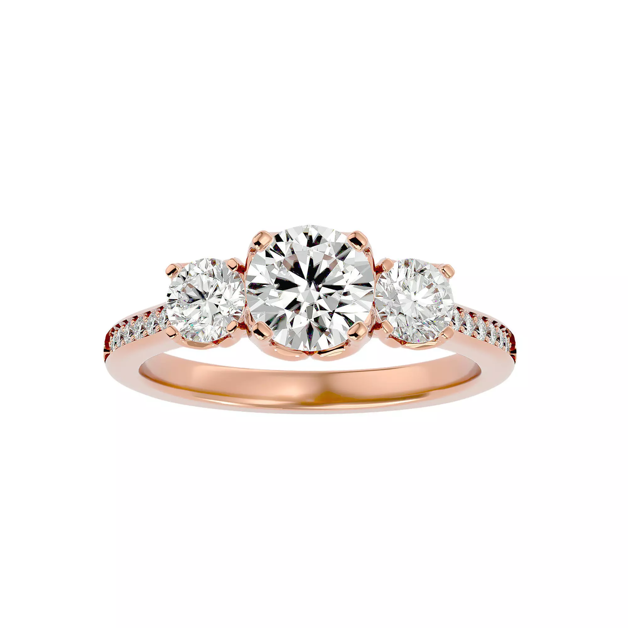 Tri Diamond solitaire wedding engagement ring with 360 view 3D print model_0