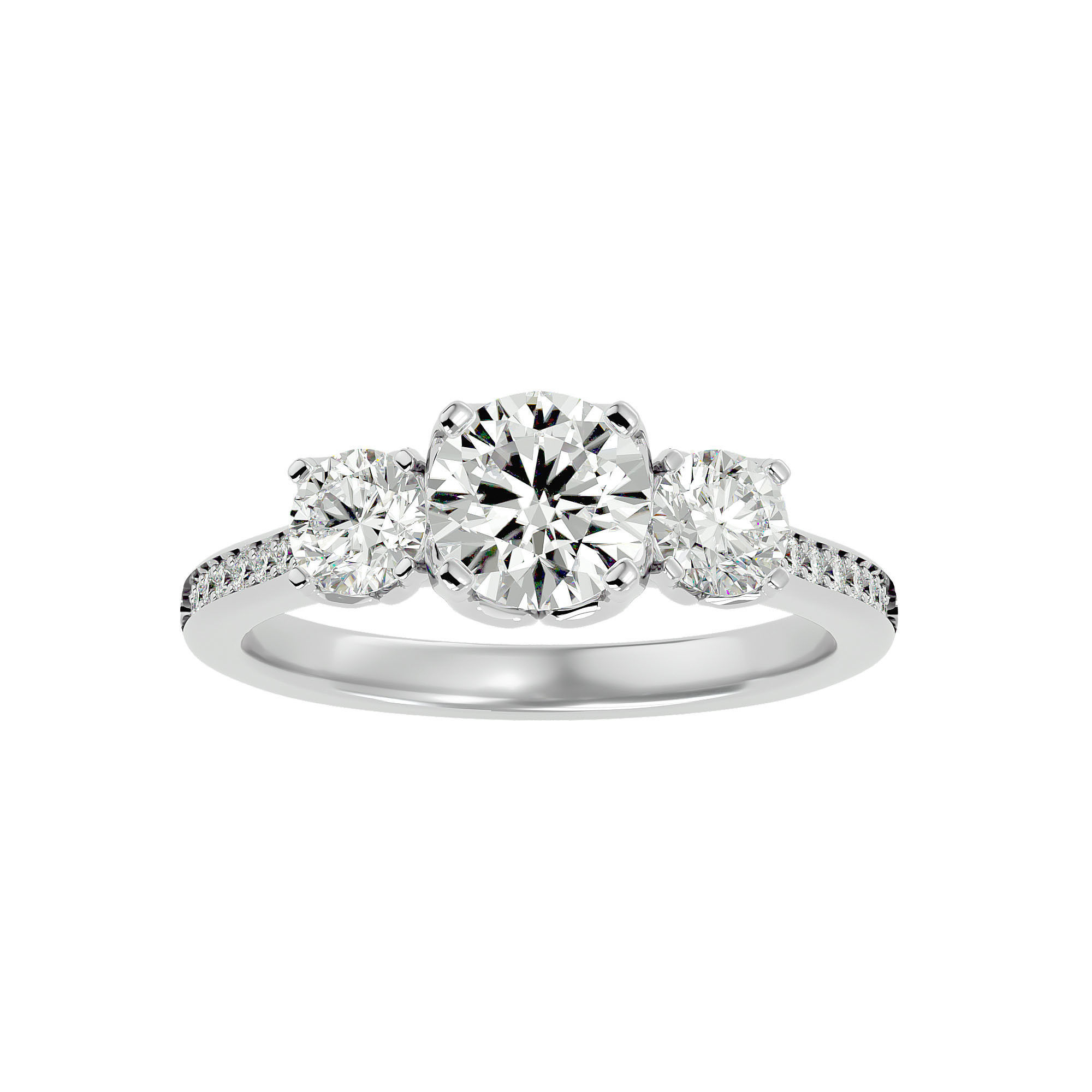 Tri Diamond solitaire wedding engagement ring with 360 view 3D print model_2