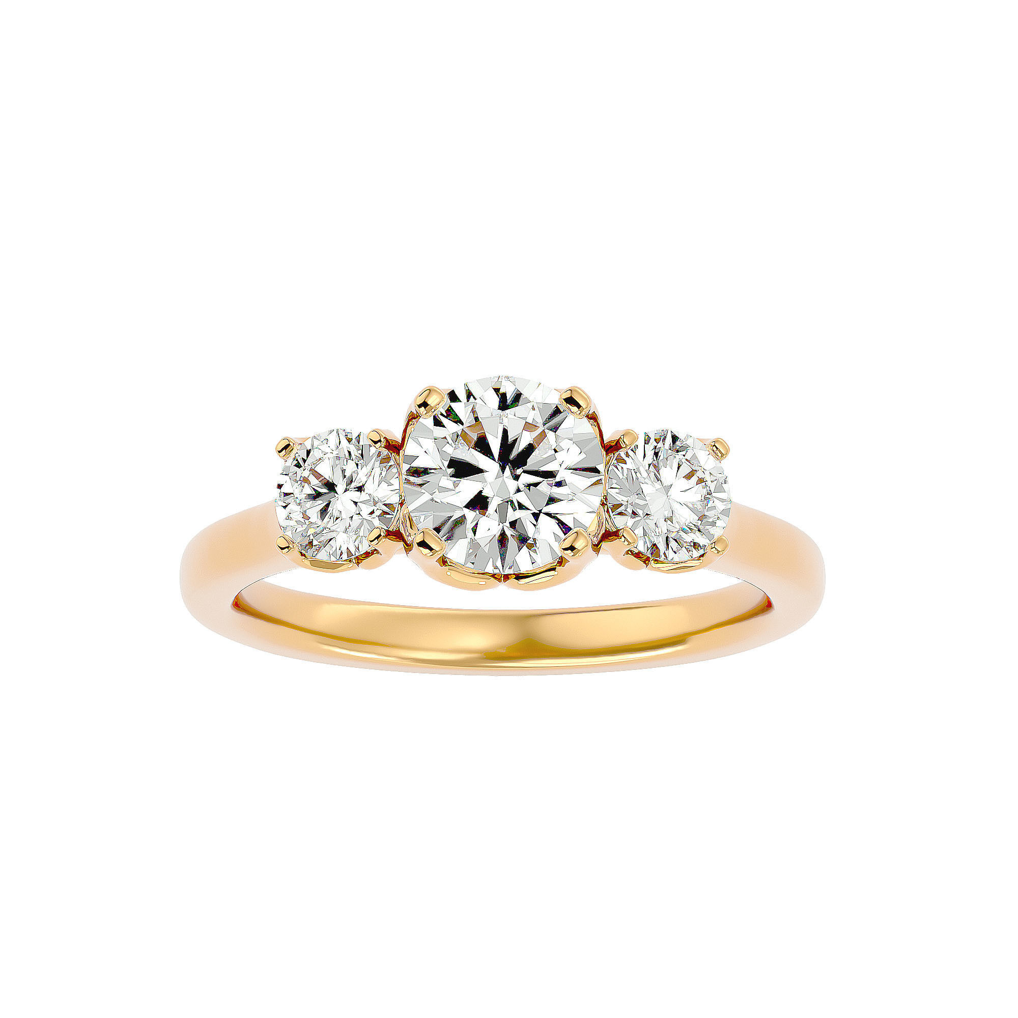 Tri Diamond solitaire wedding engagement ring with 360 view 3D print model_1