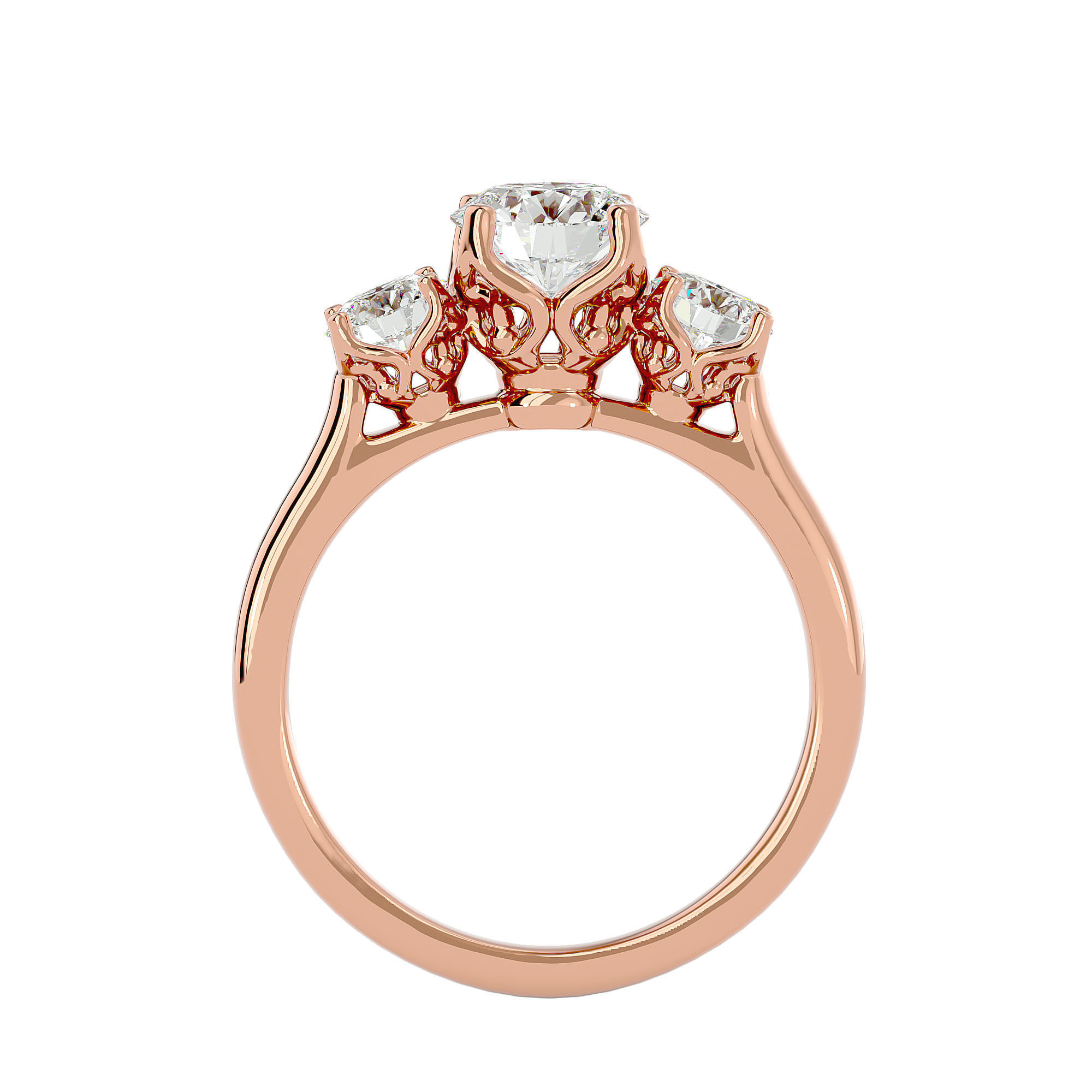 Tri Diamond solitaire wedding engagement ring with 360 view 3D print model_5