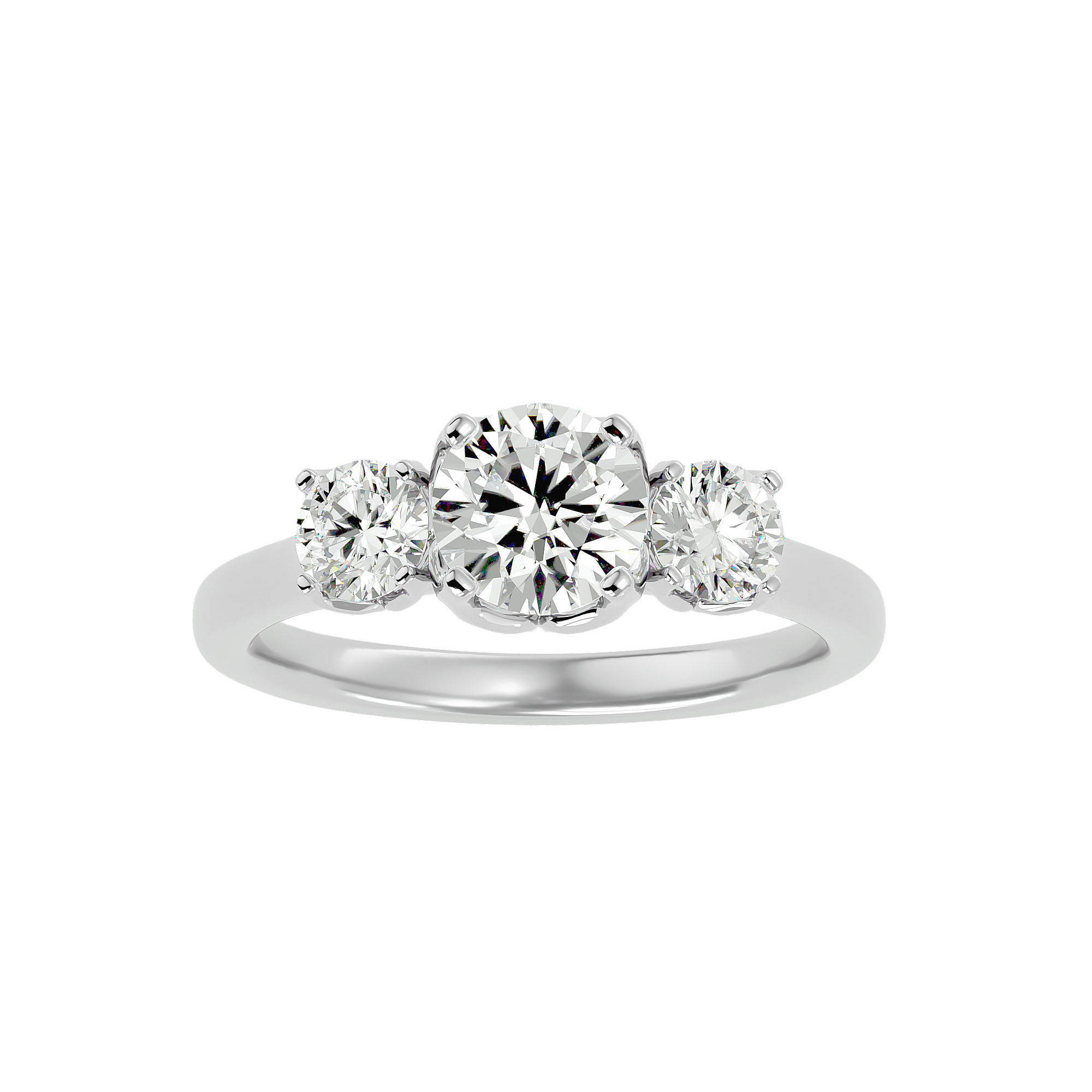 Tri Diamond solitaire wedding engagement ring with 360 view 3D print model_2