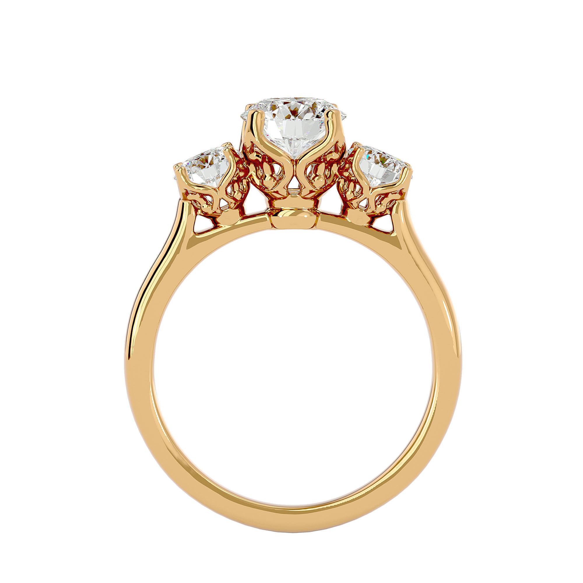 Tri Diamond solitaire wedding engagement ring with 360 view 3D print model_4