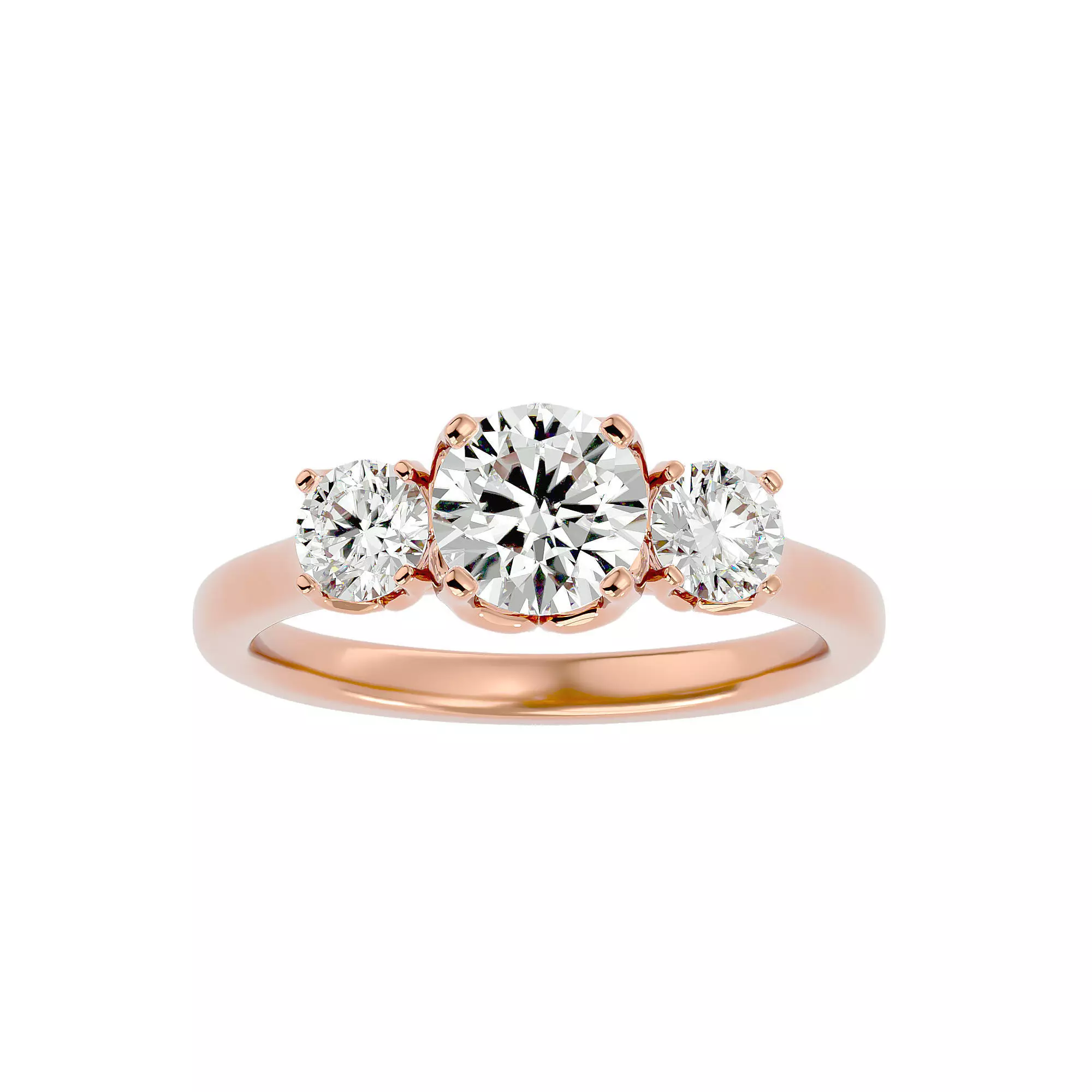 Tri Diamond solitaire wedding engagement ring with 360 view 3D print model_0