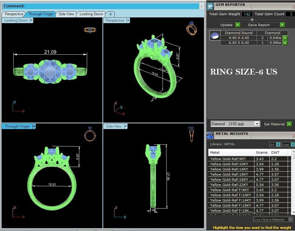Tri Diamond solitaire wedding engagement ring with 360 view 3D print model_6
