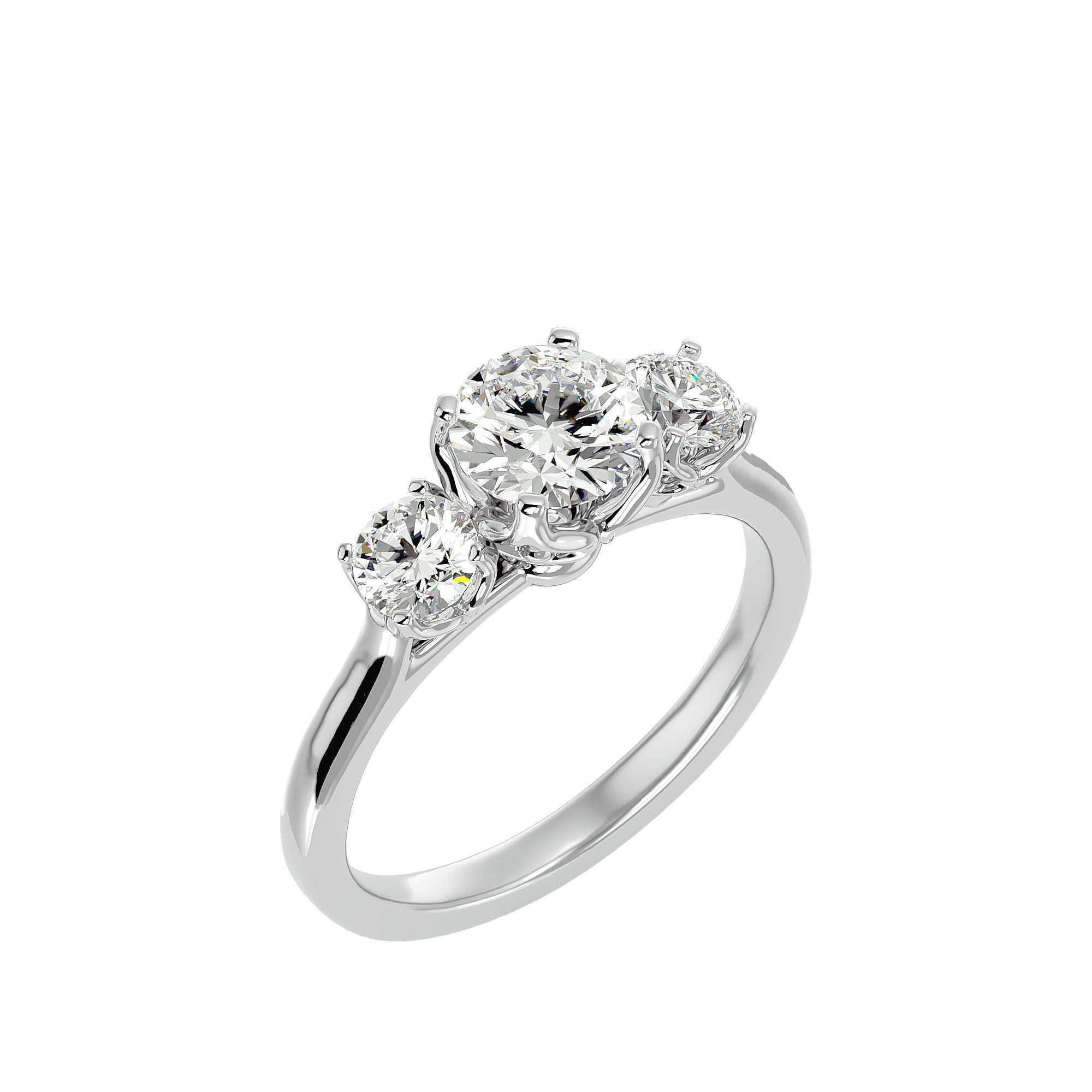 Tri Diamond solitaire wedding engagement ring with 360 view 3D print model_10
