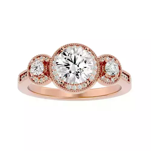 Tri Diamond solitaire wedding engagement ring with 360 view 3D print model
