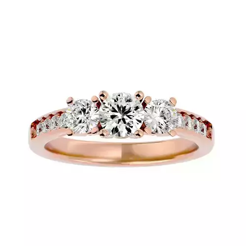 Tri Diamond solitaire wedding engagement ring with 360 view 3D print model