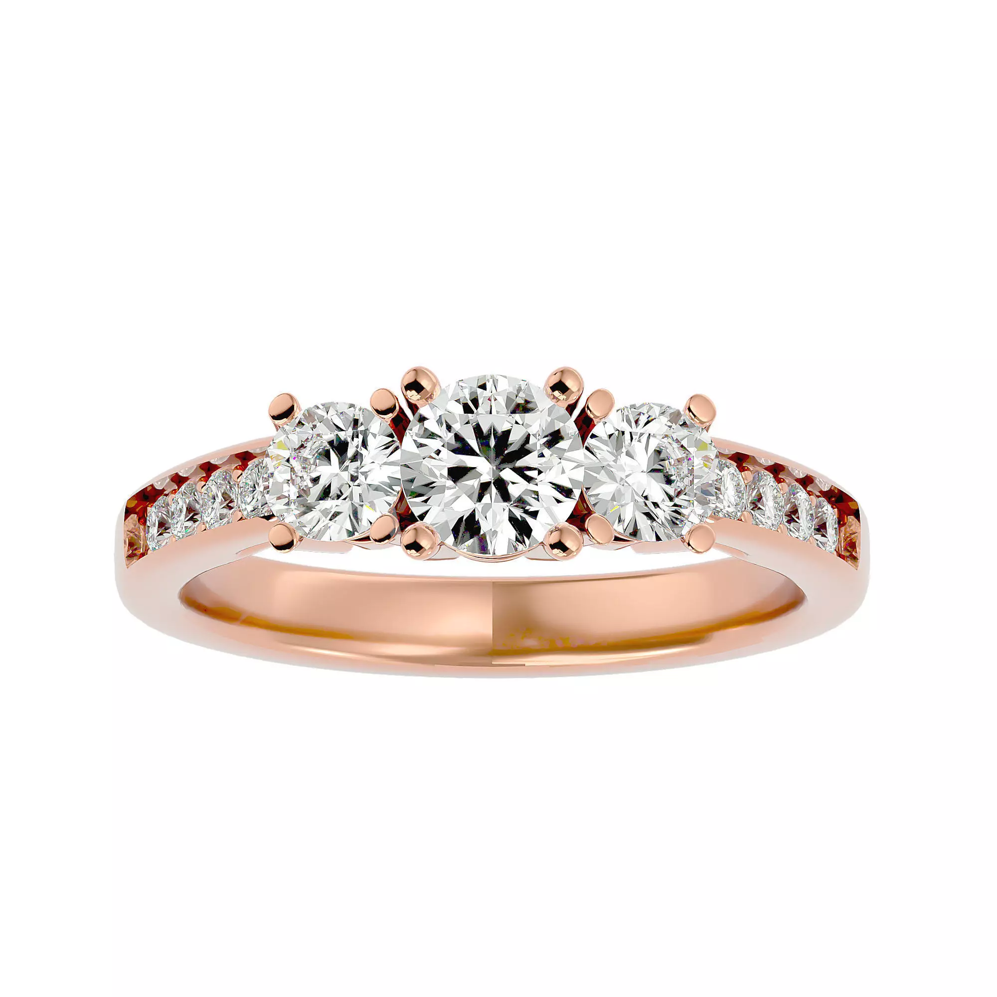 Tri Diamond solitaire wedding engagement ring with 360 view 3D print model_0