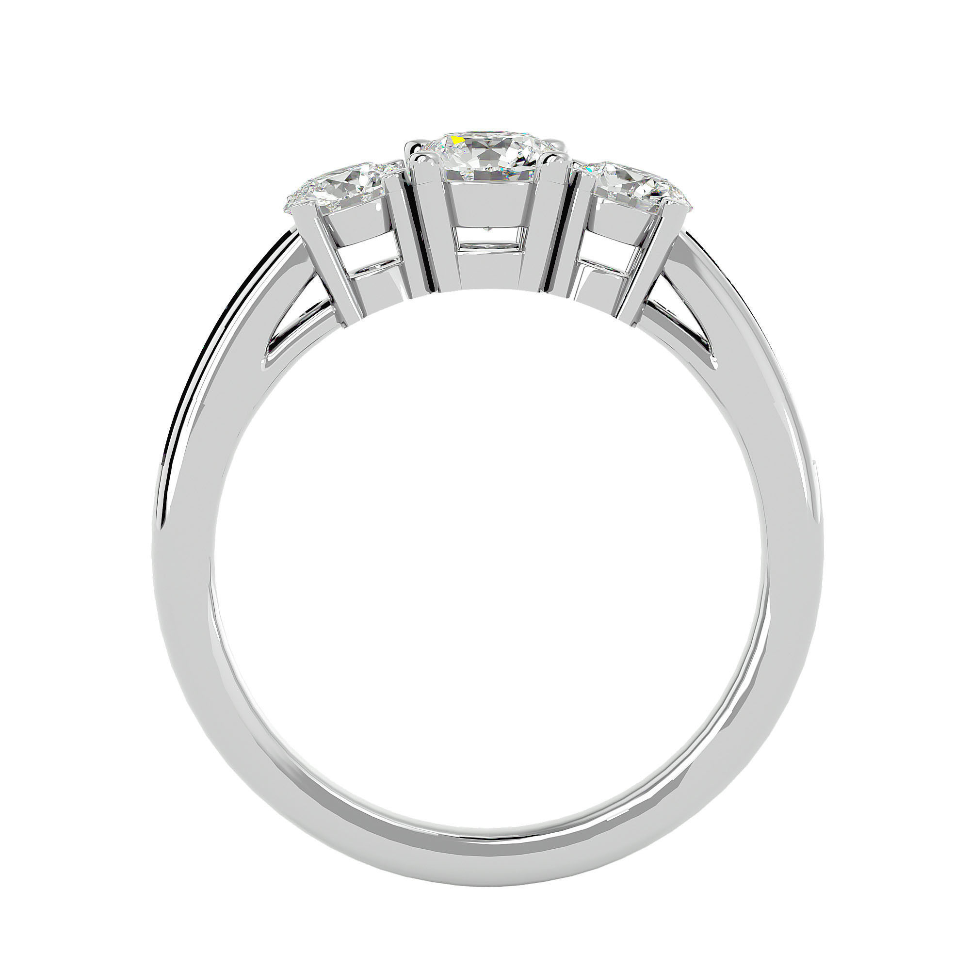 Tri Diamond solitaire wedding engagement ring with 360 view 3D print model_3