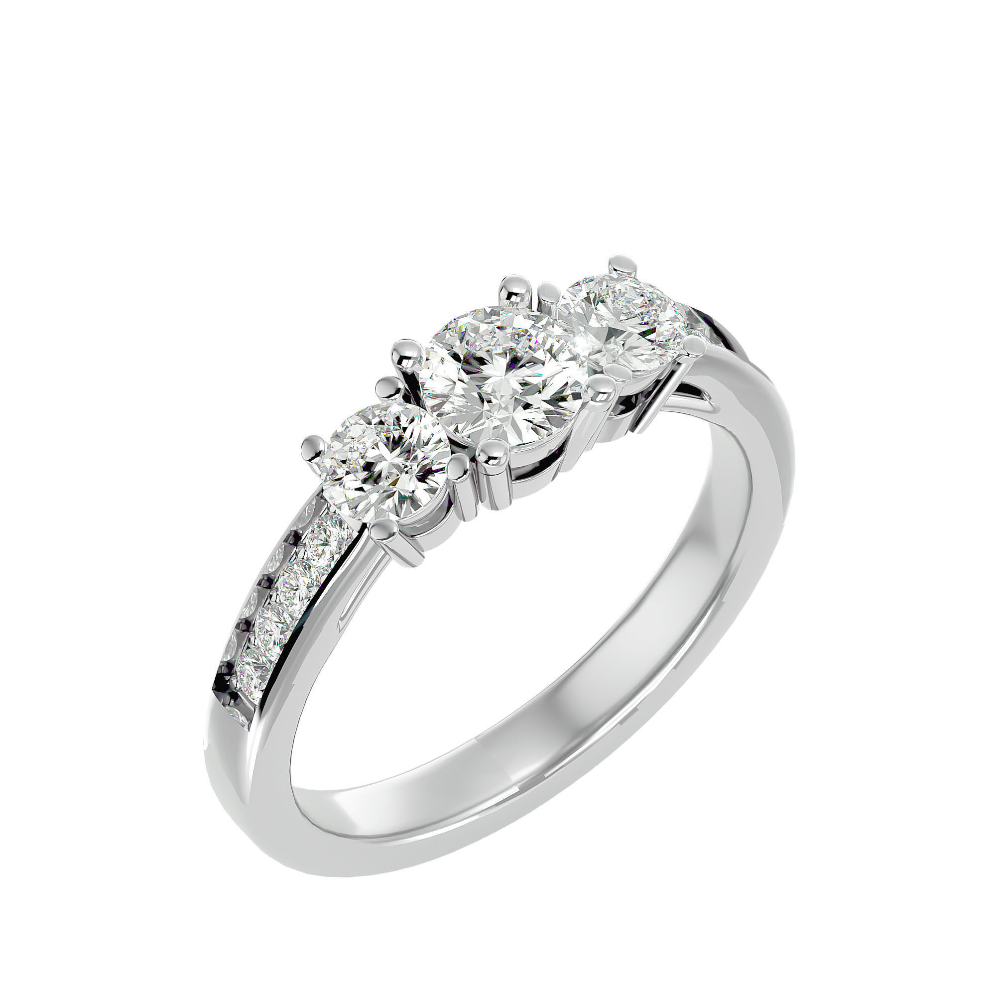 Tri Diamond solitaire wedding engagement ring with 360 view 3D print model_10