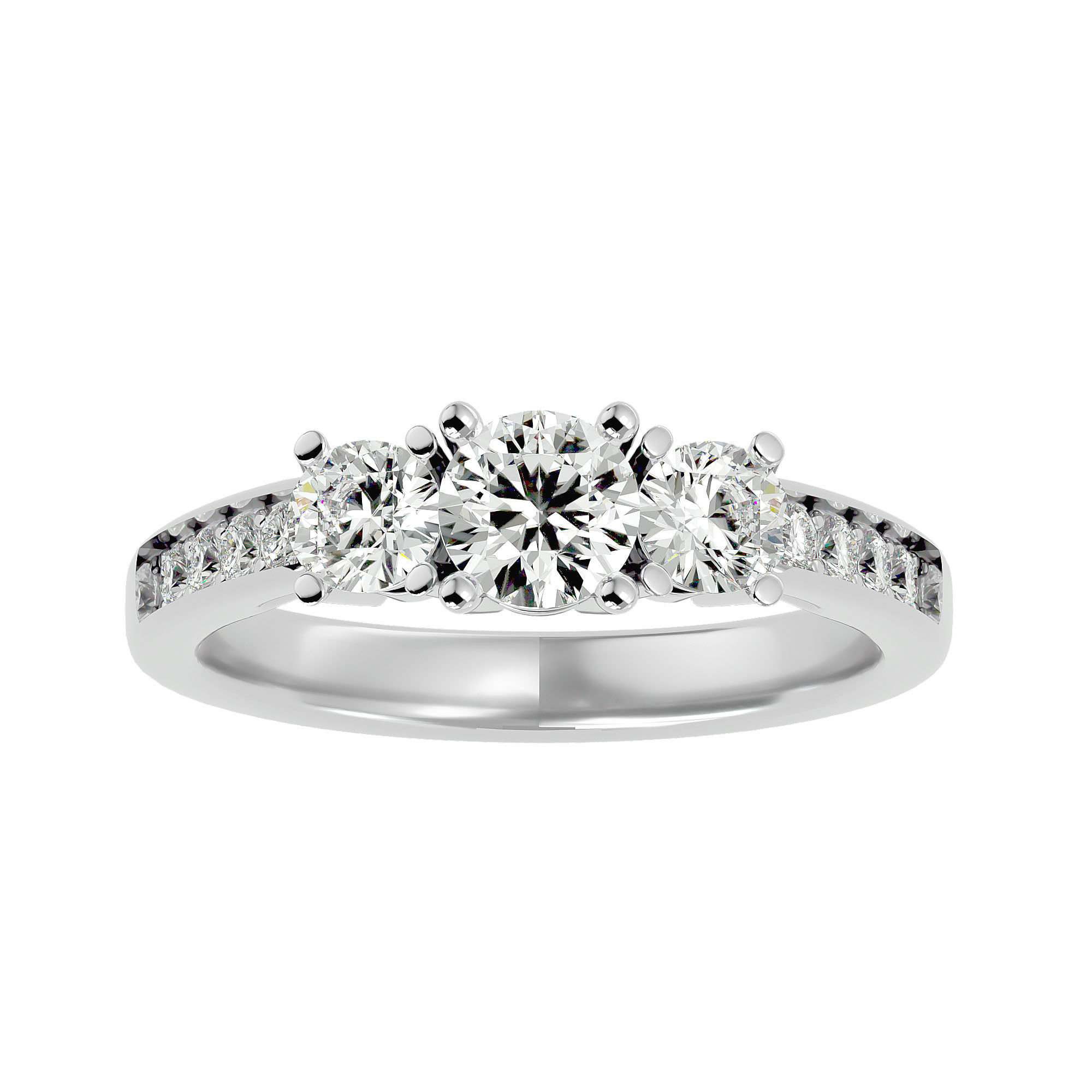 Tri Diamond solitaire wedding engagement ring with 360 view 3D print model_2