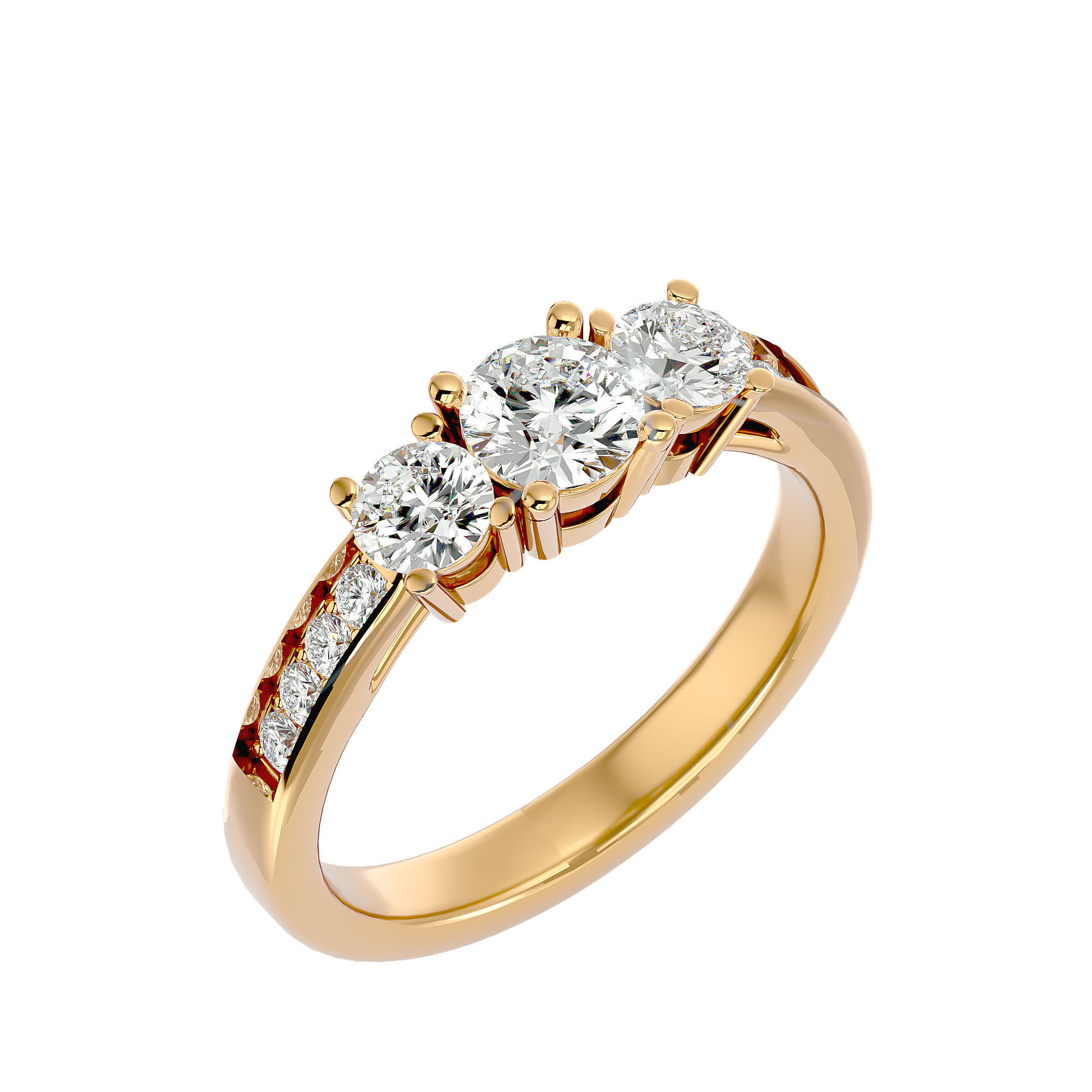 Tri Diamond solitaire wedding engagement ring with 360 view 3D print model_11