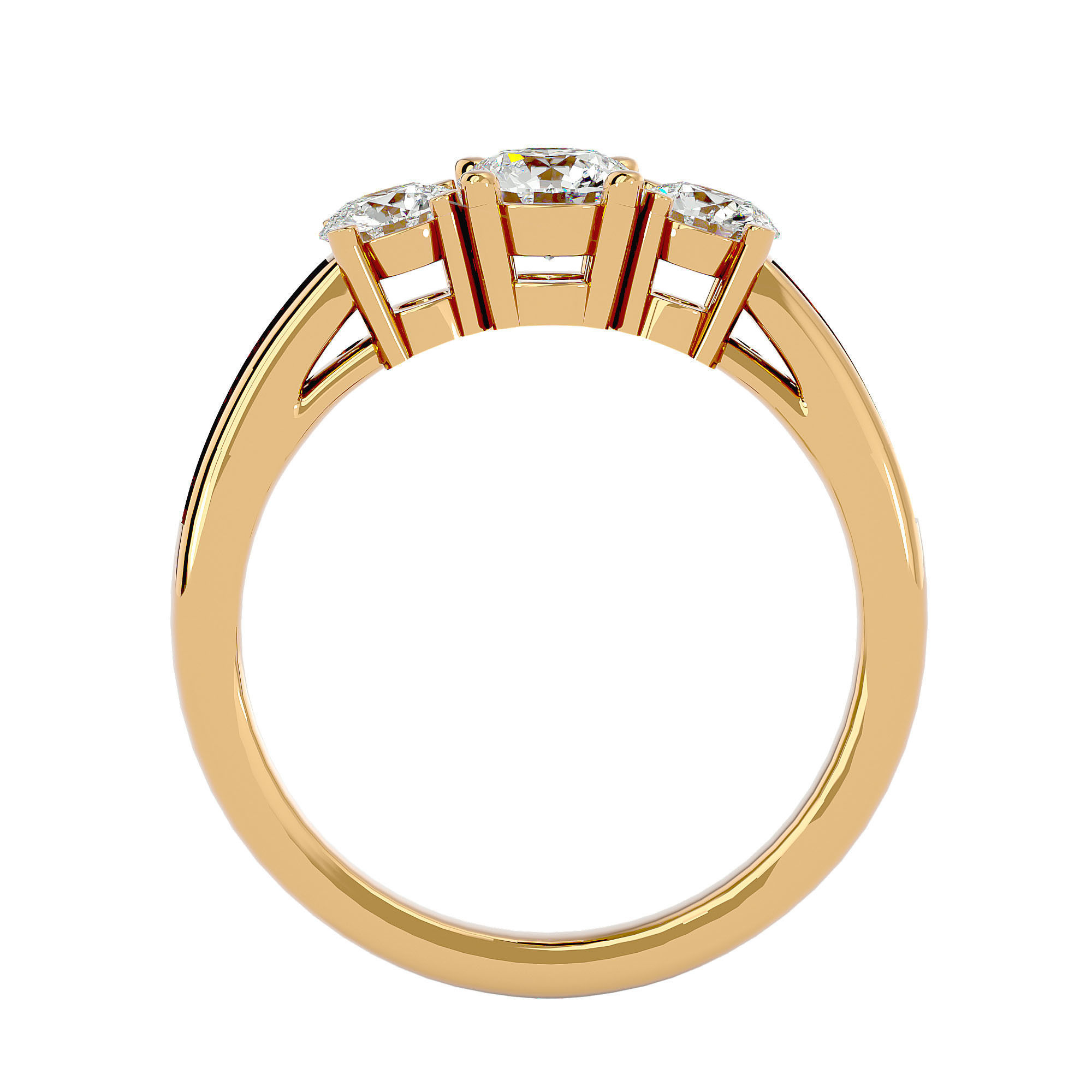 Tri Diamond solitaire wedding engagement ring with 360 view 3D print model_4