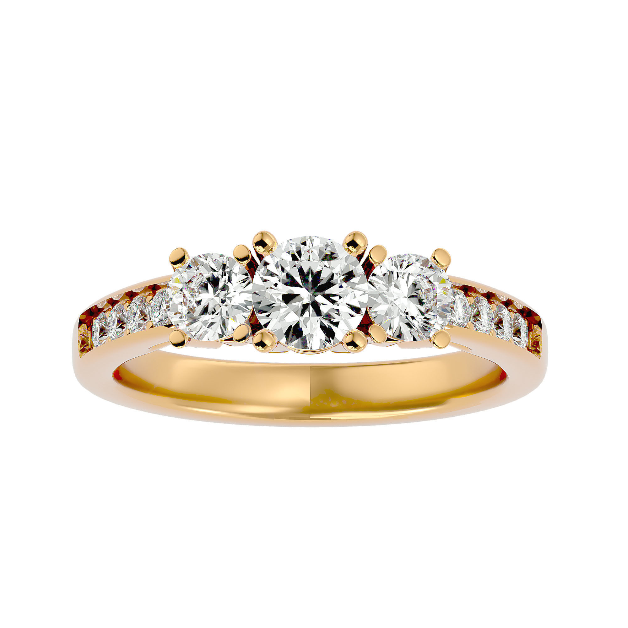 Tri Diamond solitaire wedding engagement ring with 360 view 3D print model_1