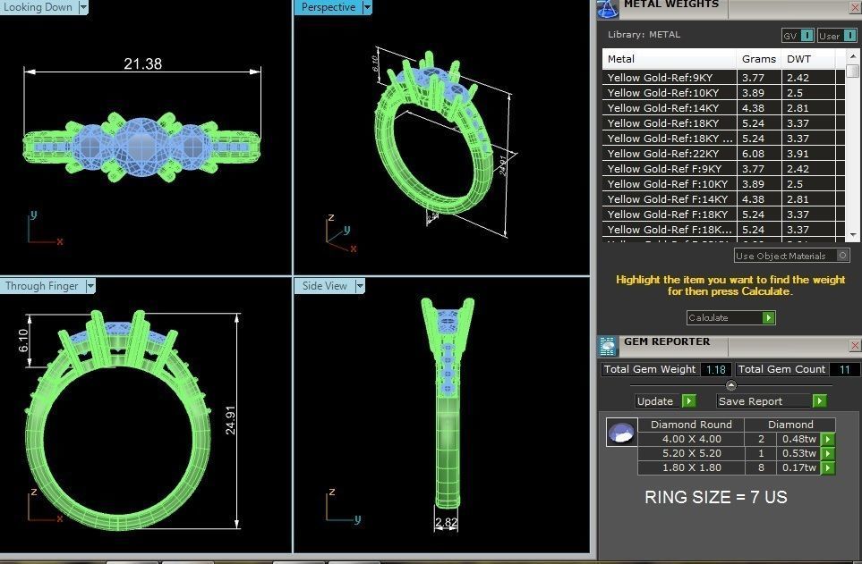 Tri Diamond solitaire wedding engagement ring with 360 view 3D print model_6