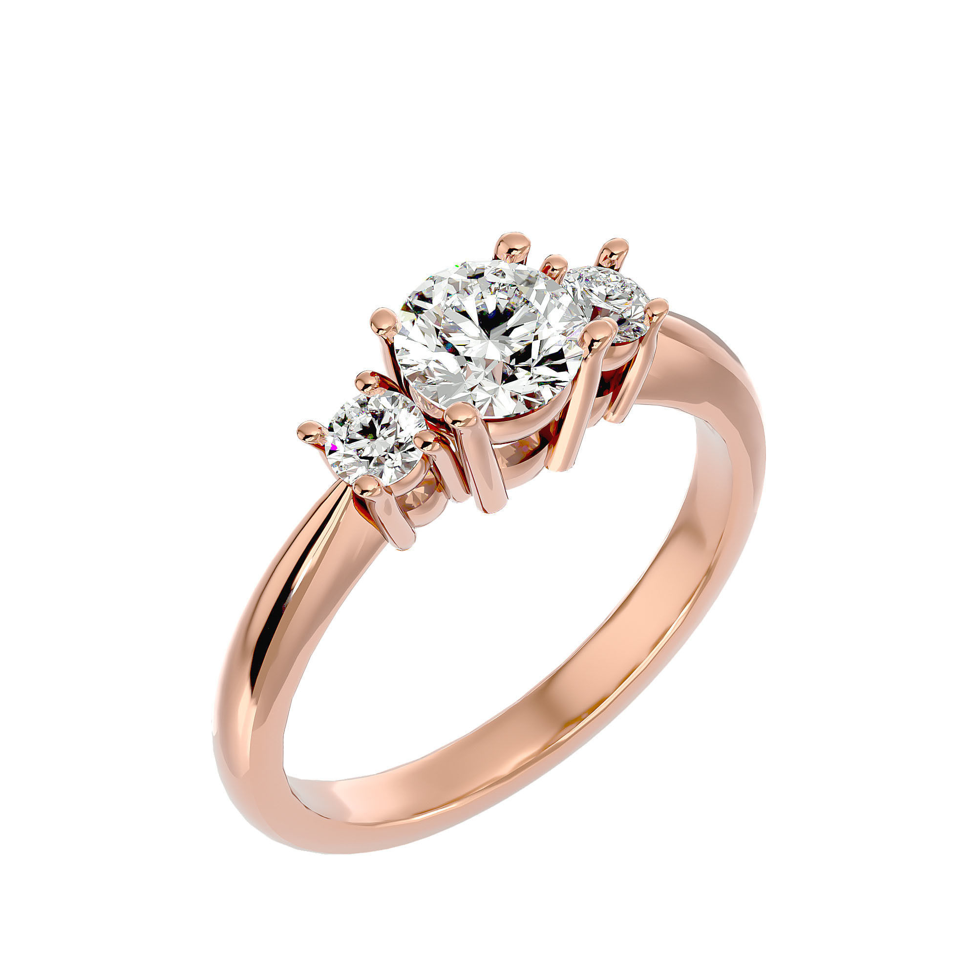 Tri Diamond solitaire wedding engagement ring with 360 view 3D print model_12