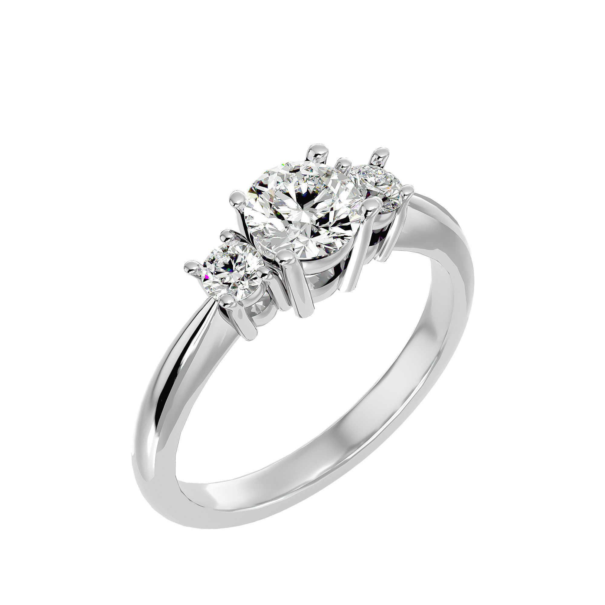 Tri Diamond solitaire wedding engagement ring with 360 view 3D print model_10