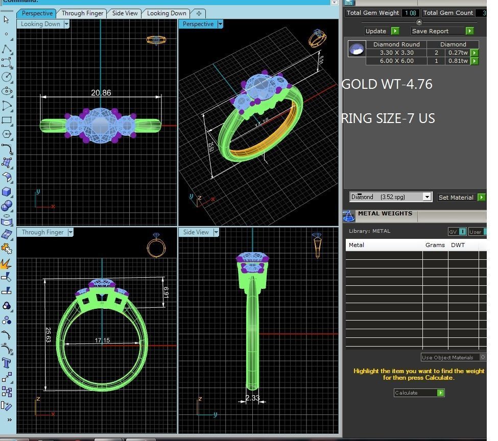Tri Diamond solitaire wedding engagement ring with 360 view 3D print model_3