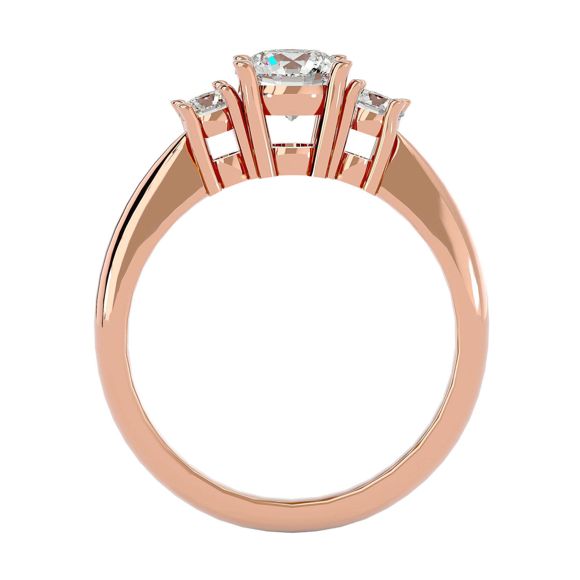 Tri Diamond solitaire wedding engagement ring with 360 view 3D print model_6