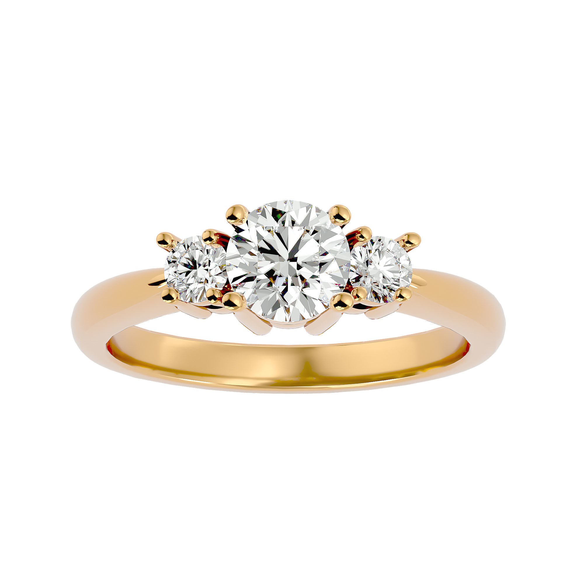 Tri Diamond solitaire wedding engagement ring with 360 view 3D print model_1