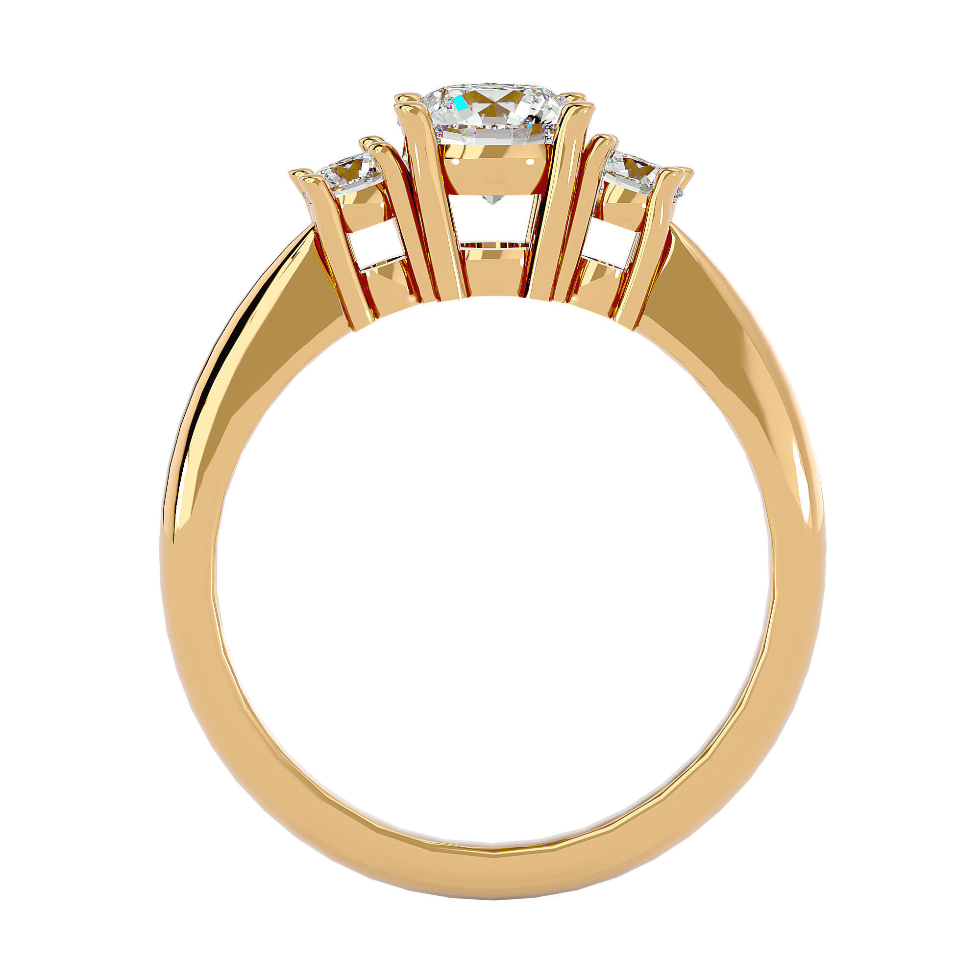 Tri Diamond solitaire wedding engagement ring with 360 view 3D print model_5
