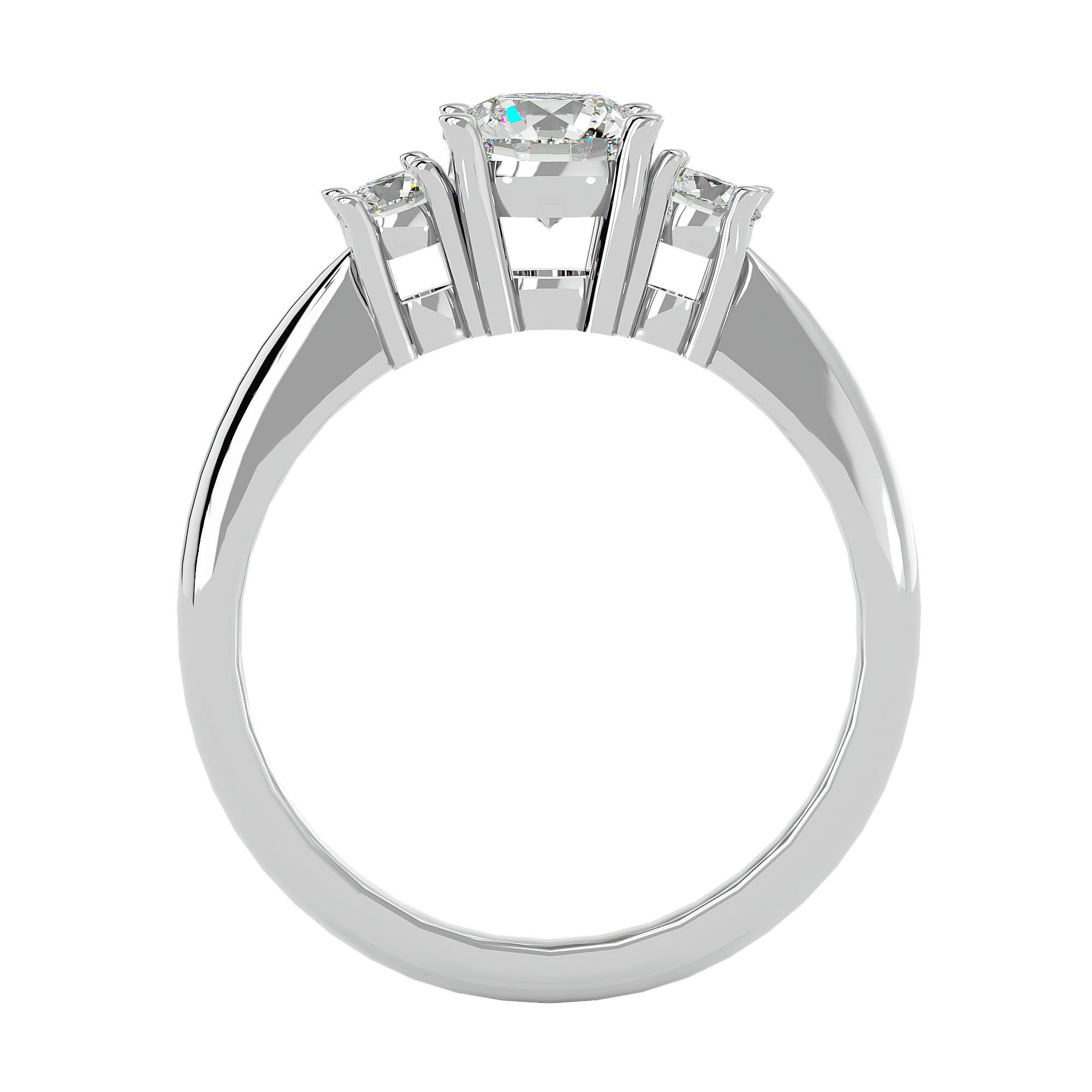 Tri Diamond solitaire wedding engagement ring with 360 view 3D print model_4