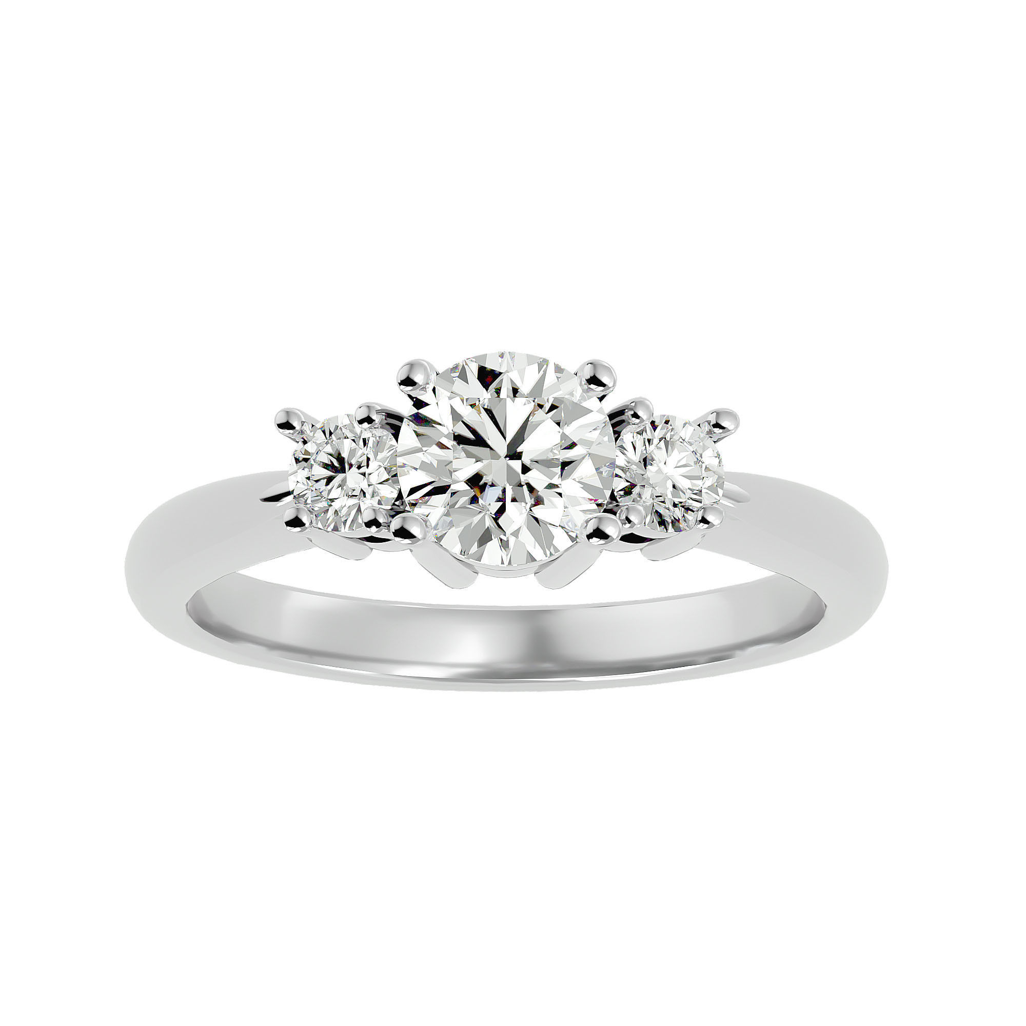 Tri Diamond solitaire wedding engagement ring with 360 view 3D print model_2