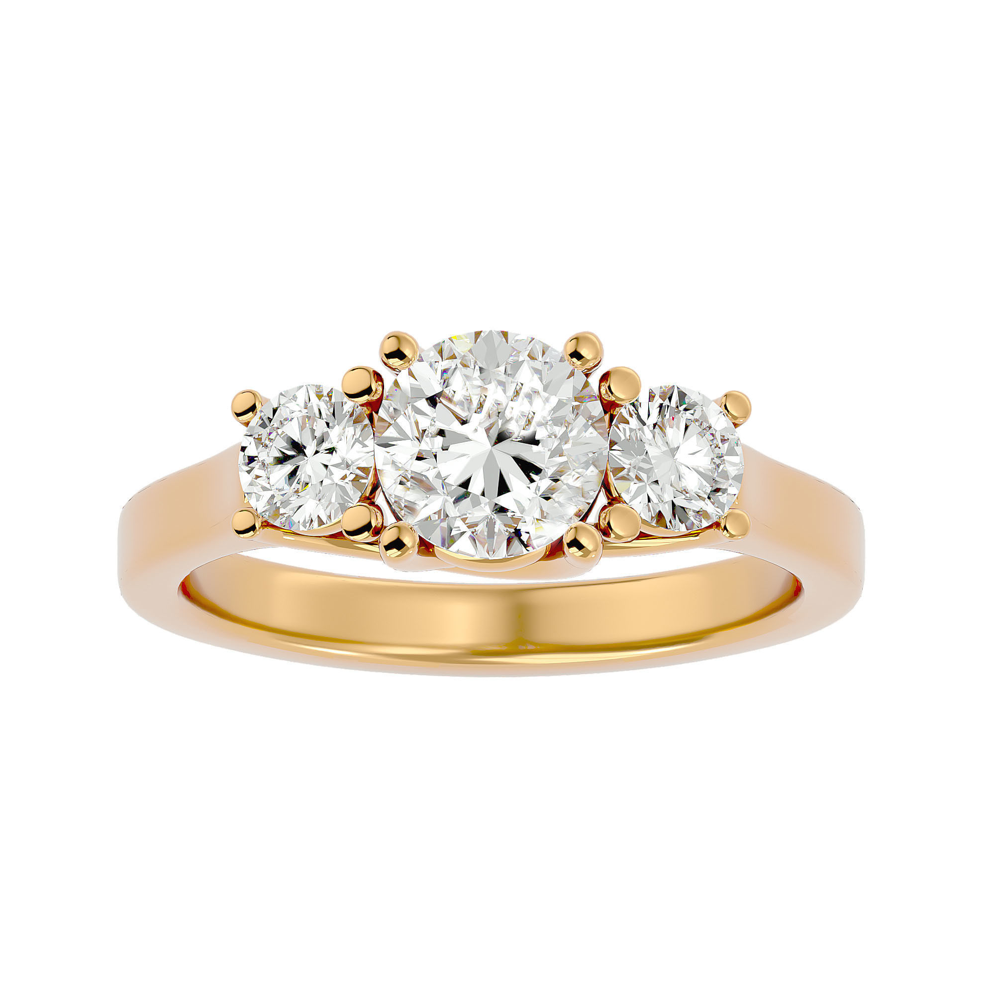 Tri Diamond solitaire wedding engagement ring with 360 view 3D print model_1