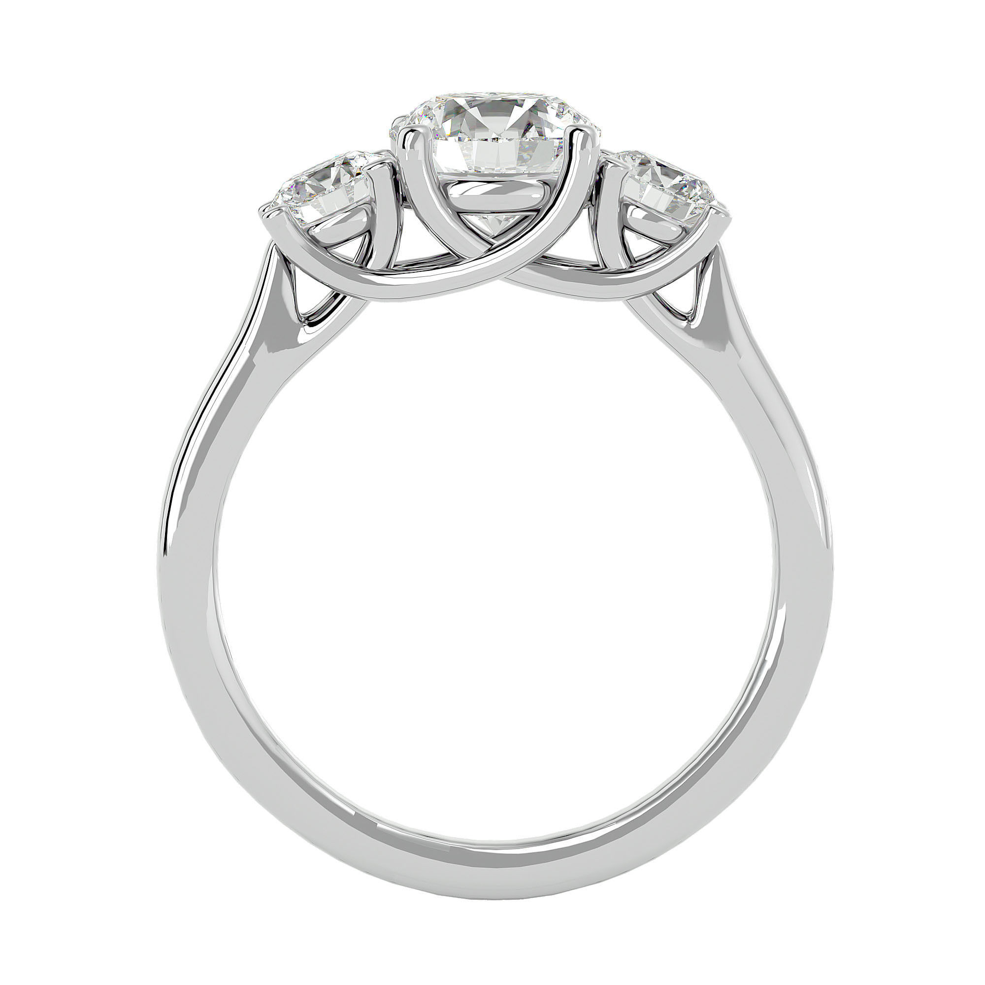 Tri Diamond solitaire wedding engagement ring with 360 view 3D print model_3