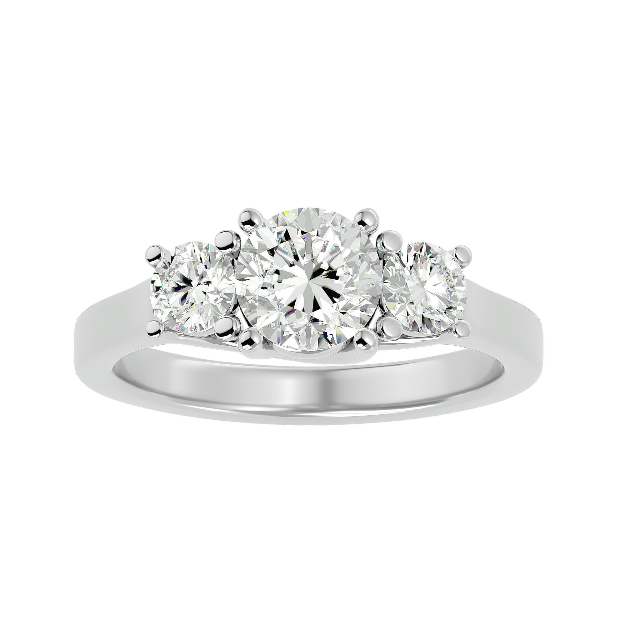 Tri Diamond solitaire wedding engagement ring with 360 view 3D print model_2