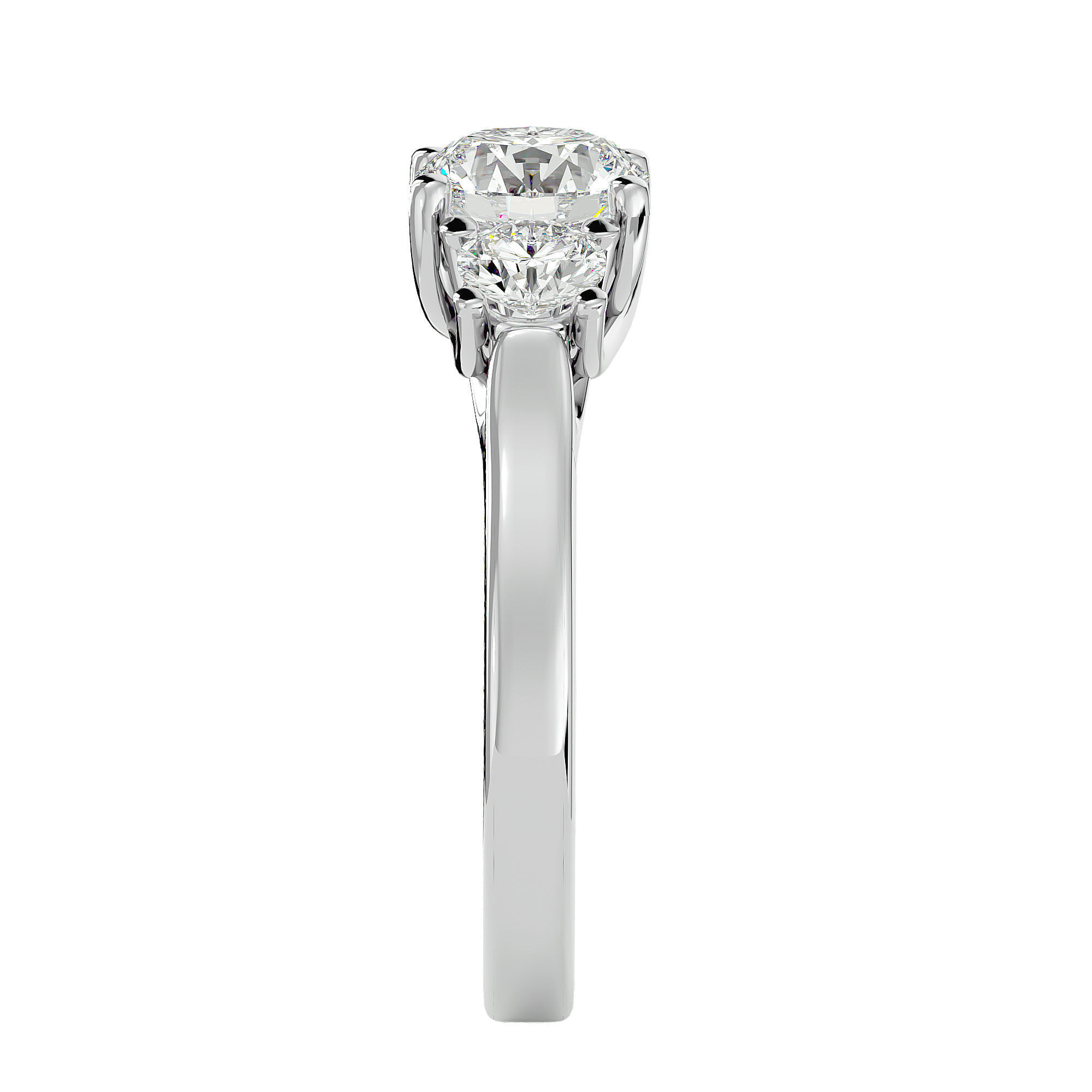 Tri Diamond solitaire wedding engagement ring with 360 view 3D print model_8