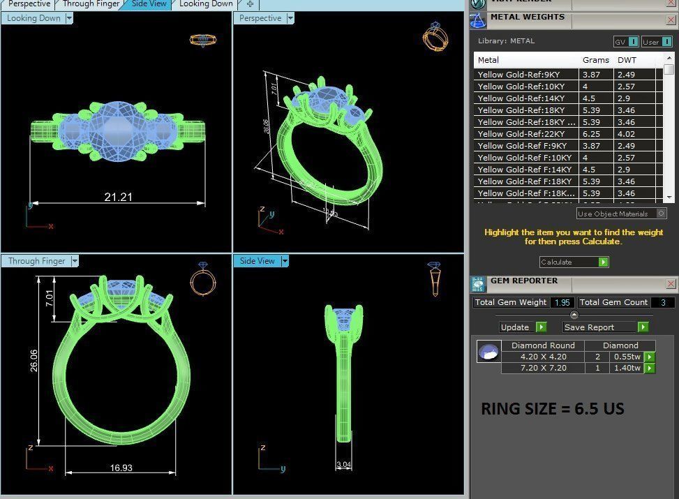 Tri Diamond solitaire wedding engagement ring with 360 view 3D print model_12
