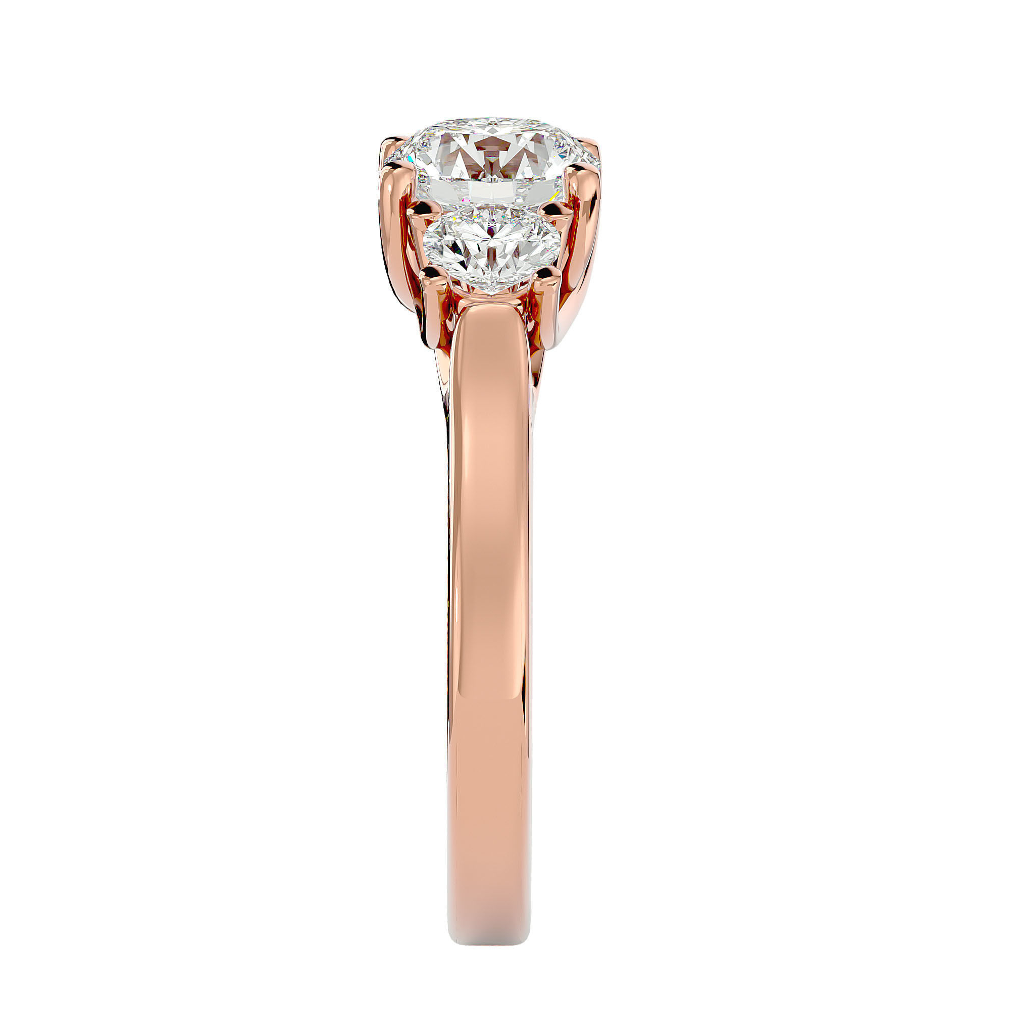 Tri Diamond solitaire wedding engagement ring with 360 view 3D print model_7
