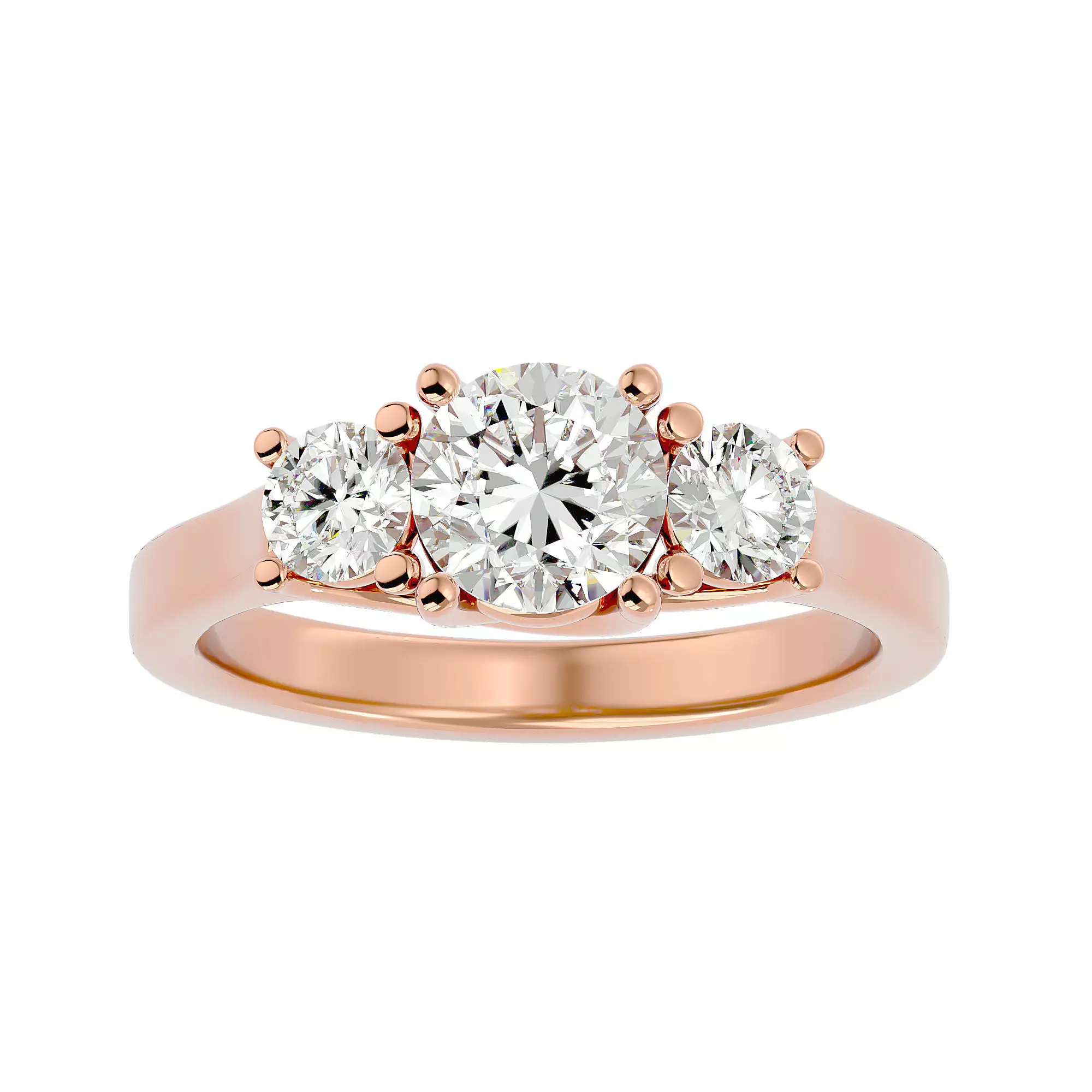 Tri Diamond solitaire wedding engagement ring with 360 view 3D print model_0