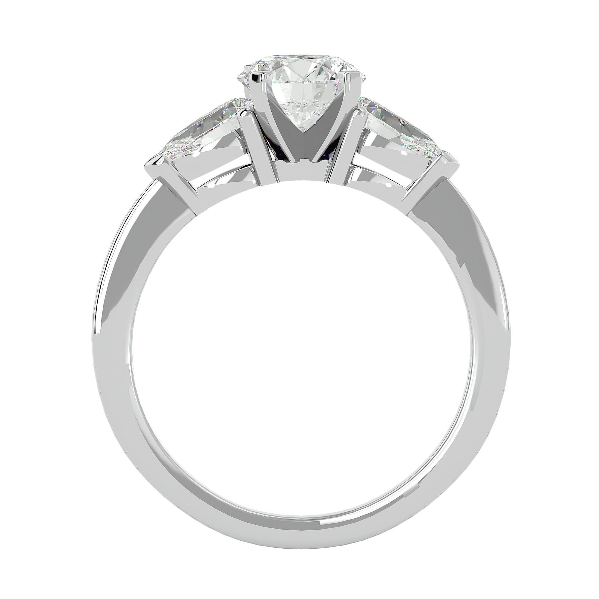 Tri Diamond solitaire wedding engagement ring with 360 view 3D print model_3