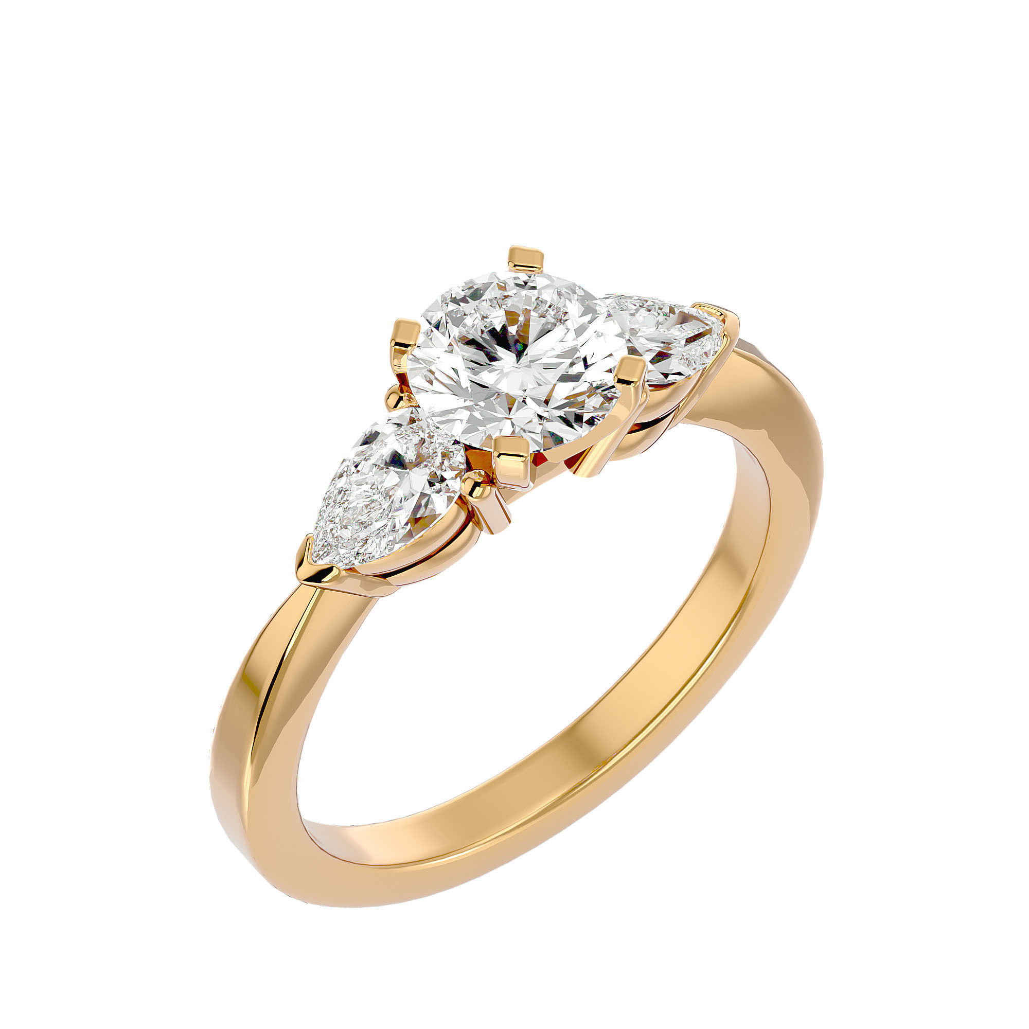 Tri Diamond solitaire wedding engagement ring with 360 view 3D print model_10