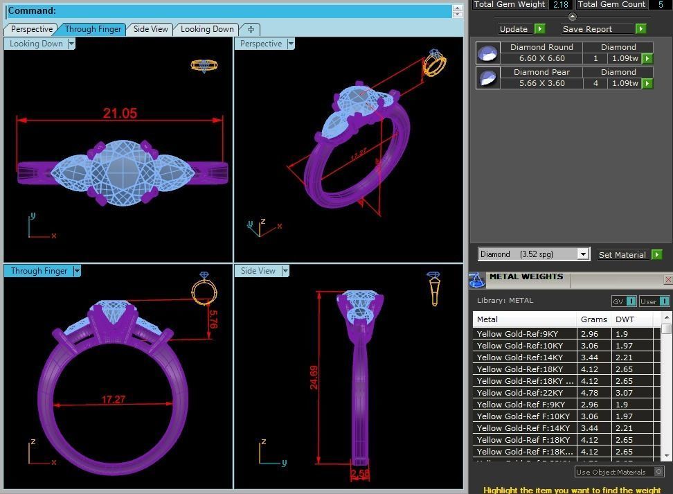 Tri Diamond solitaire wedding engagement ring with 360 view 3D print model_12