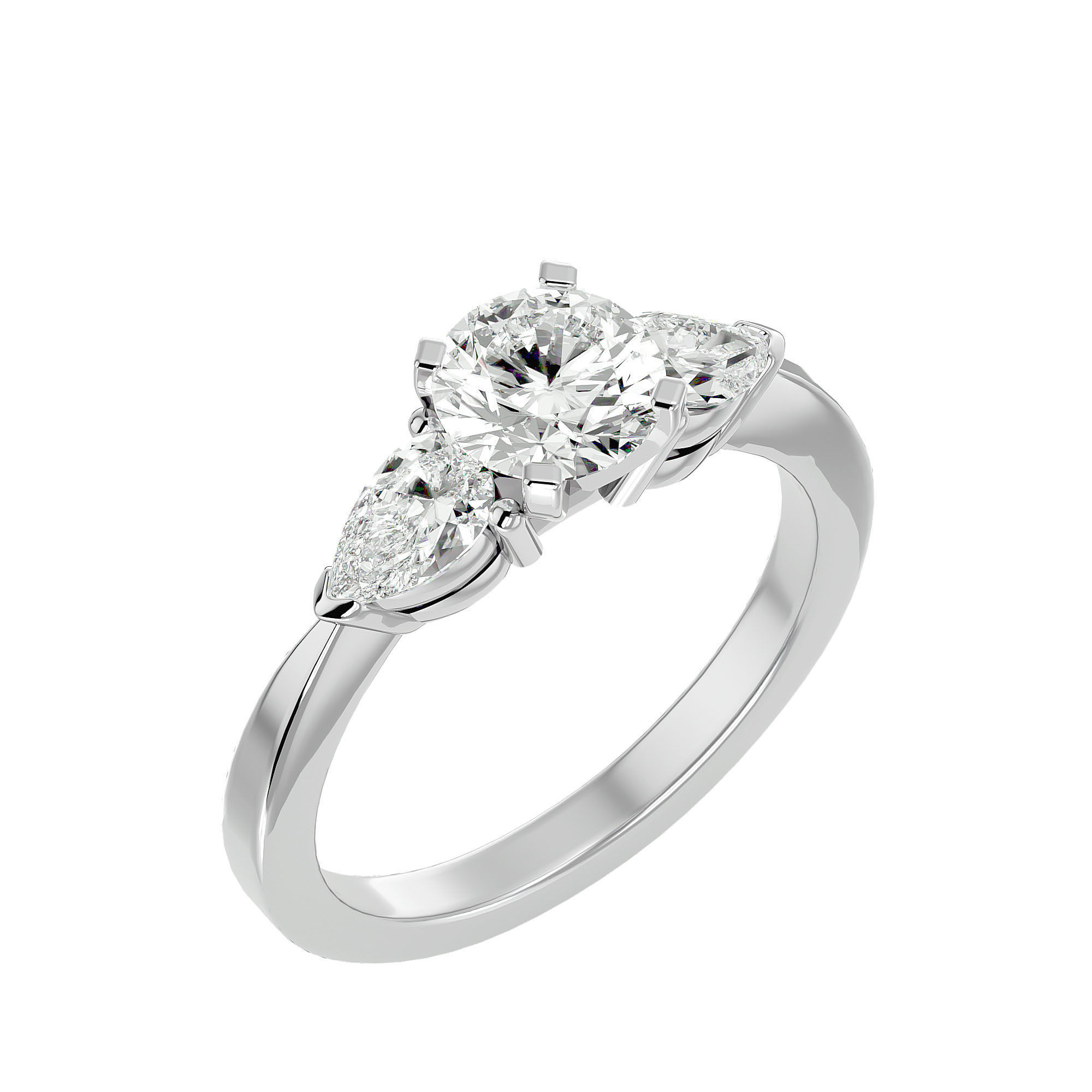 Tri Diamond solitaire wedding engagement ring with 360 view 3D print model_9