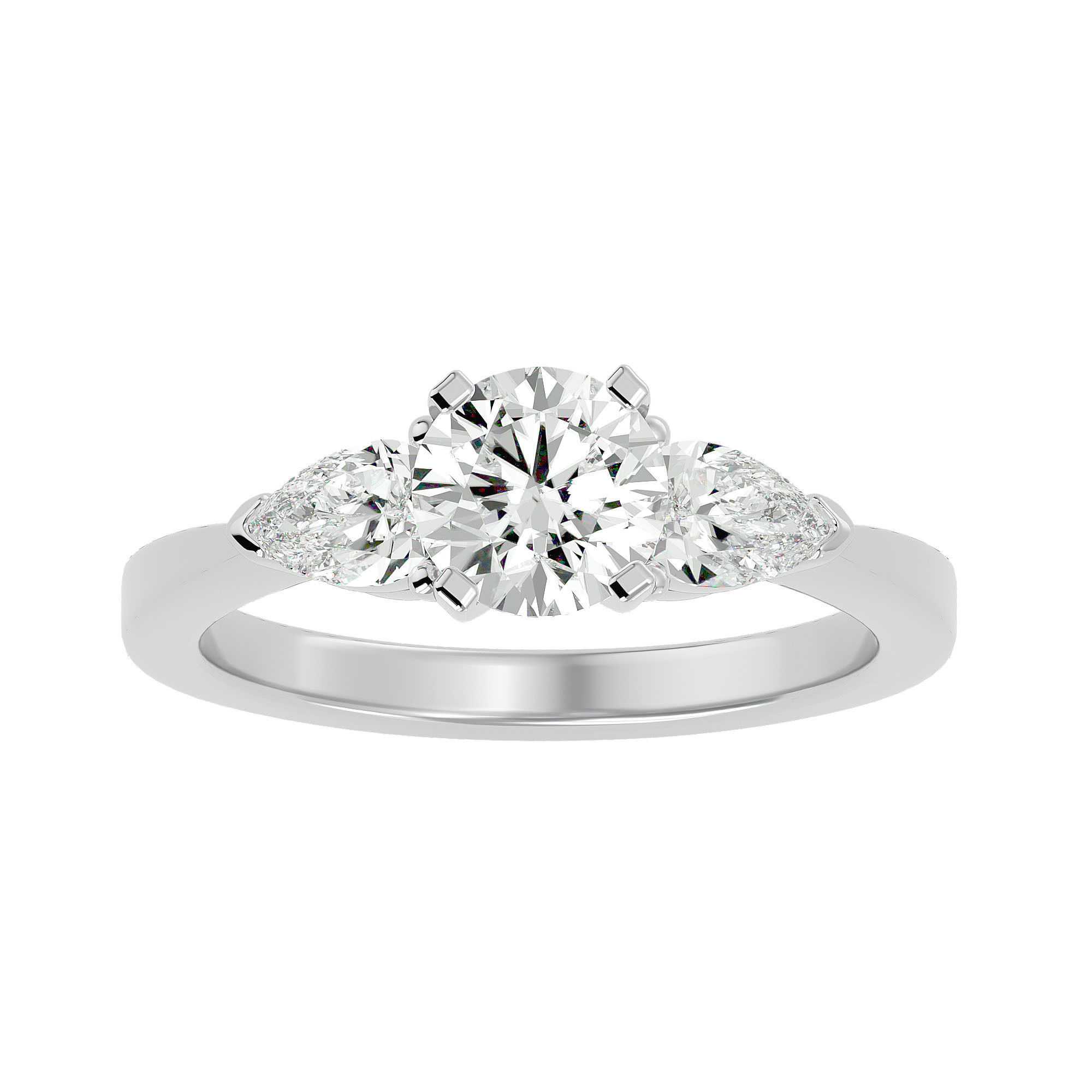 Tri Diamond solitaire wedding engagement ring with 360 view 3D print model_2