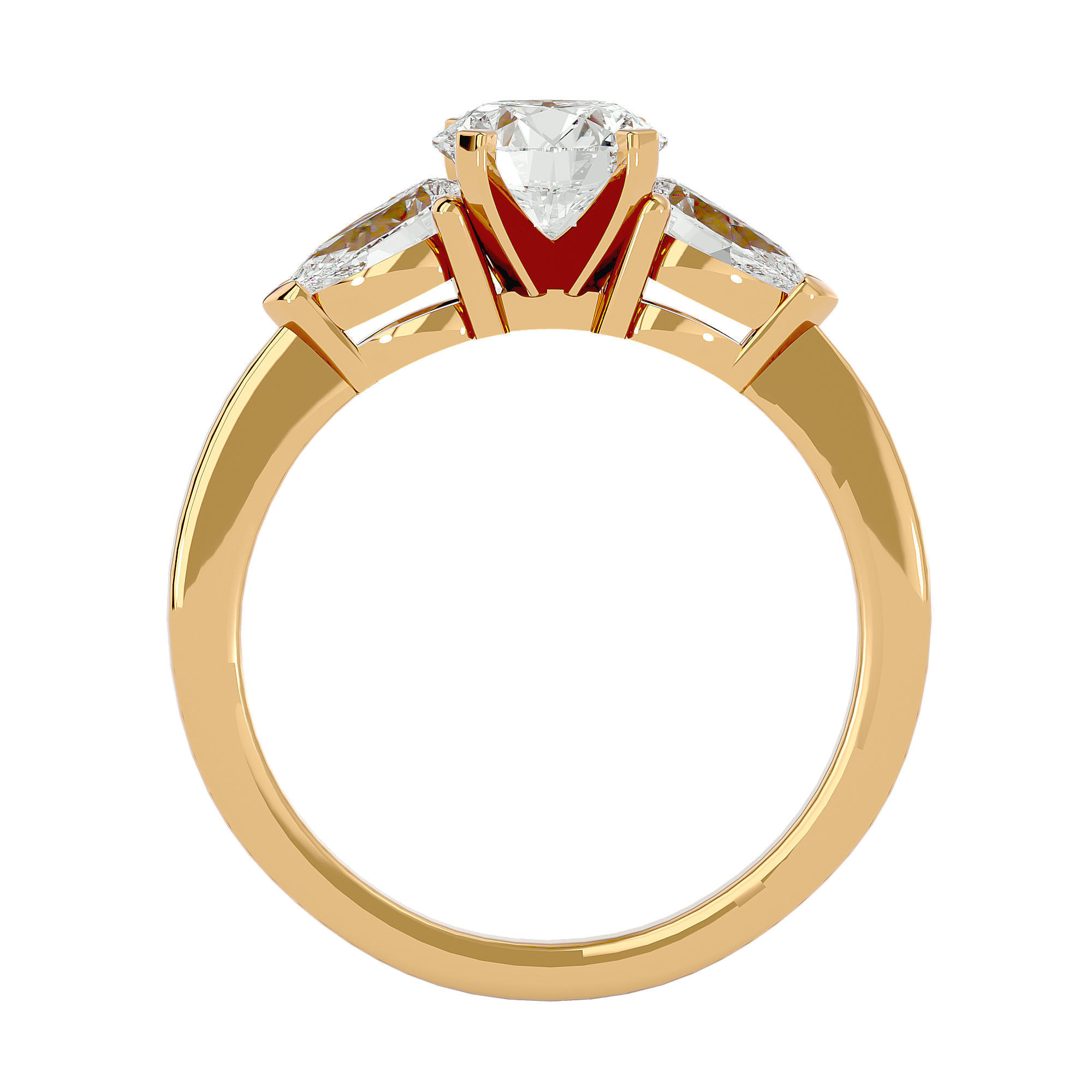Tri Diamond solitaire wedding engagement ring with 360 view 3D print model_4