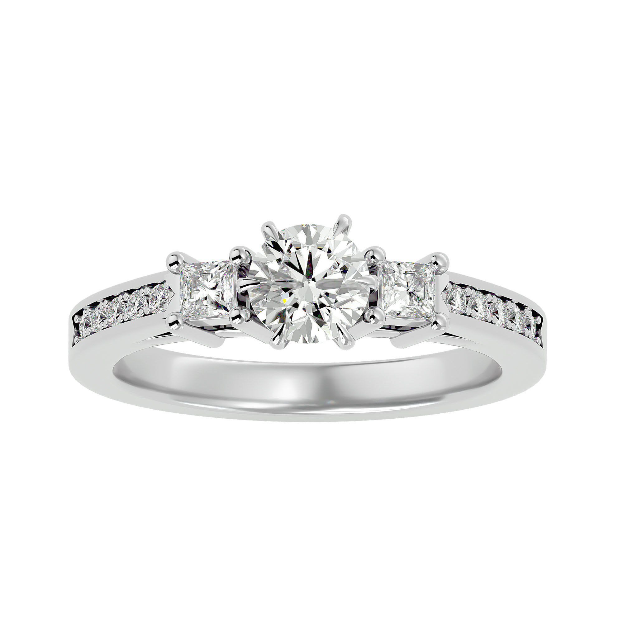 Tri Diamond solitaire wedding engagement ring with 360 view 3D print model_2
