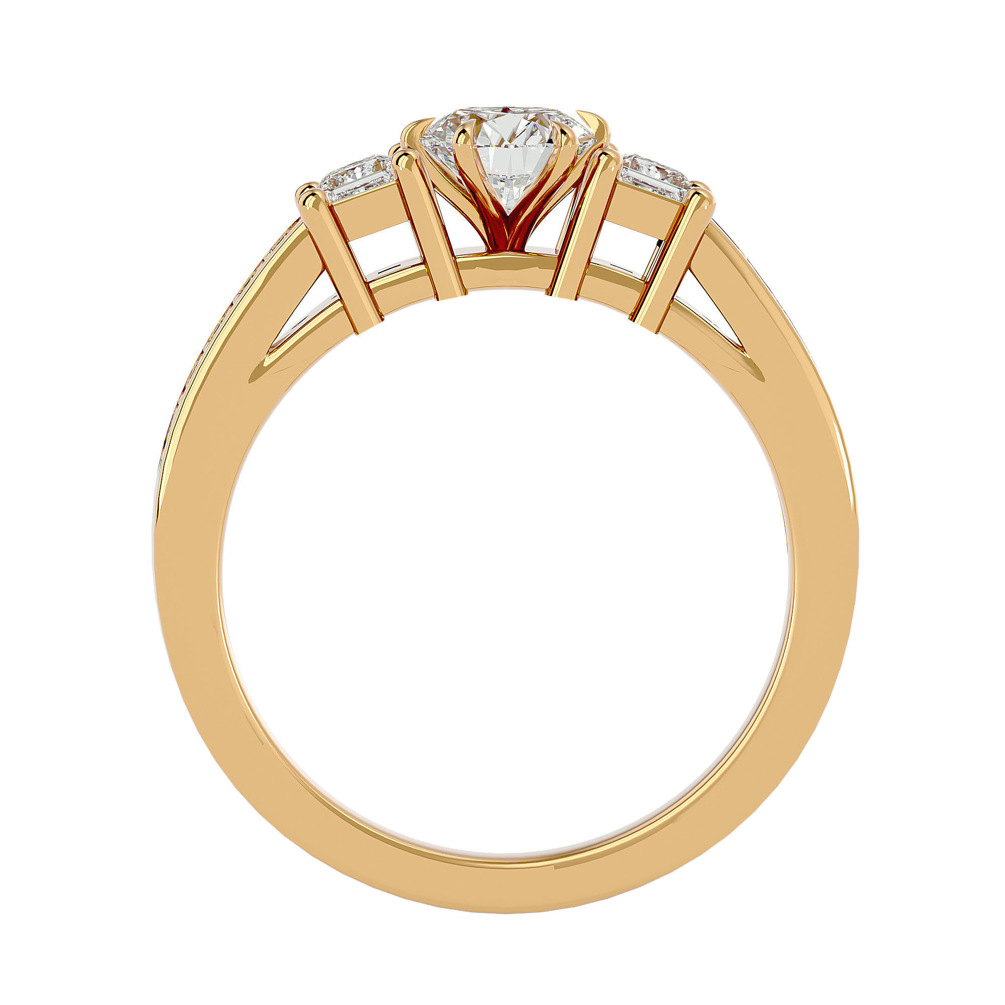 Tri Diamond solitaire wedding engagement ring with 360 view 3D print model_4