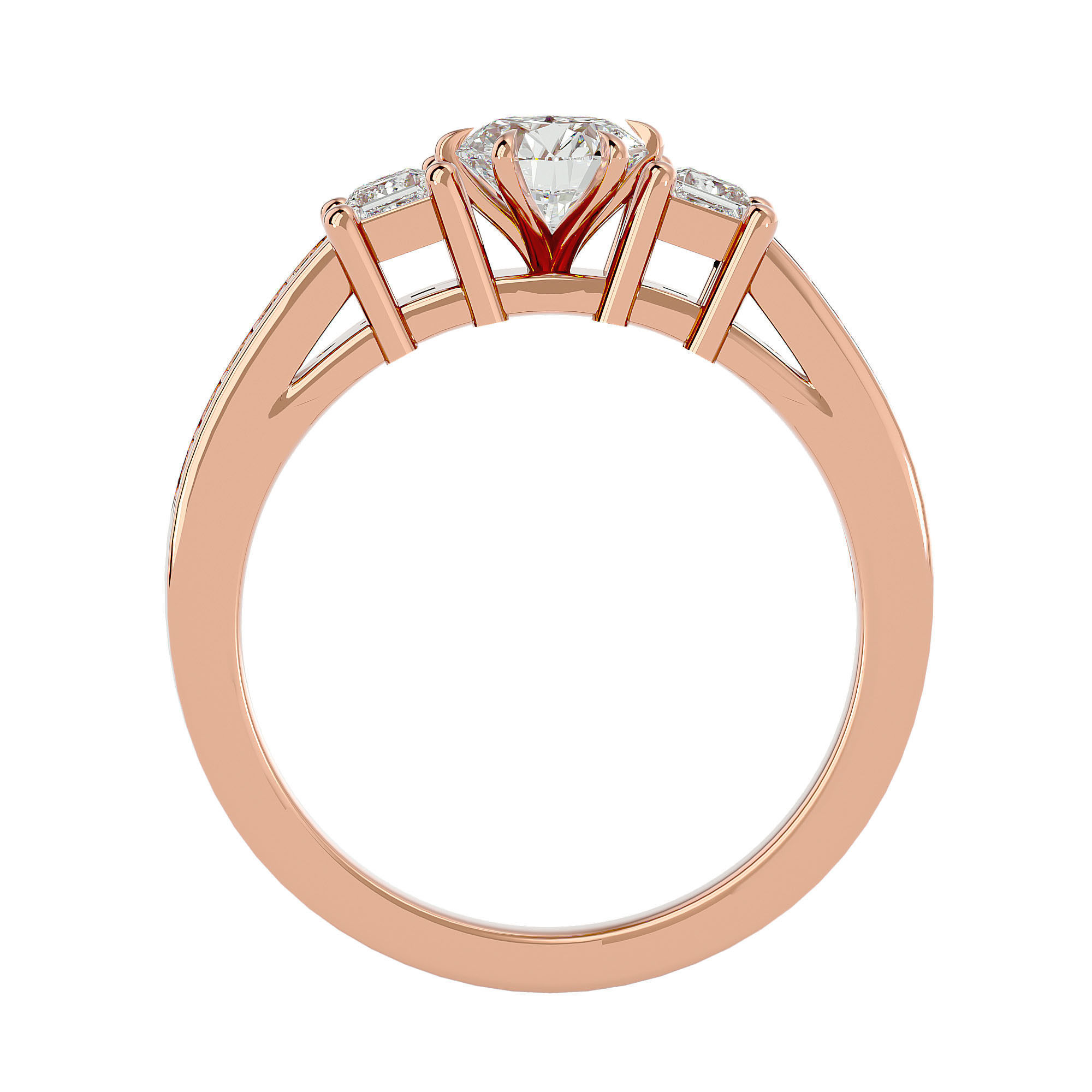 Tri Diamond solitaire wedding engagement ring with 360 view 3D print model_5