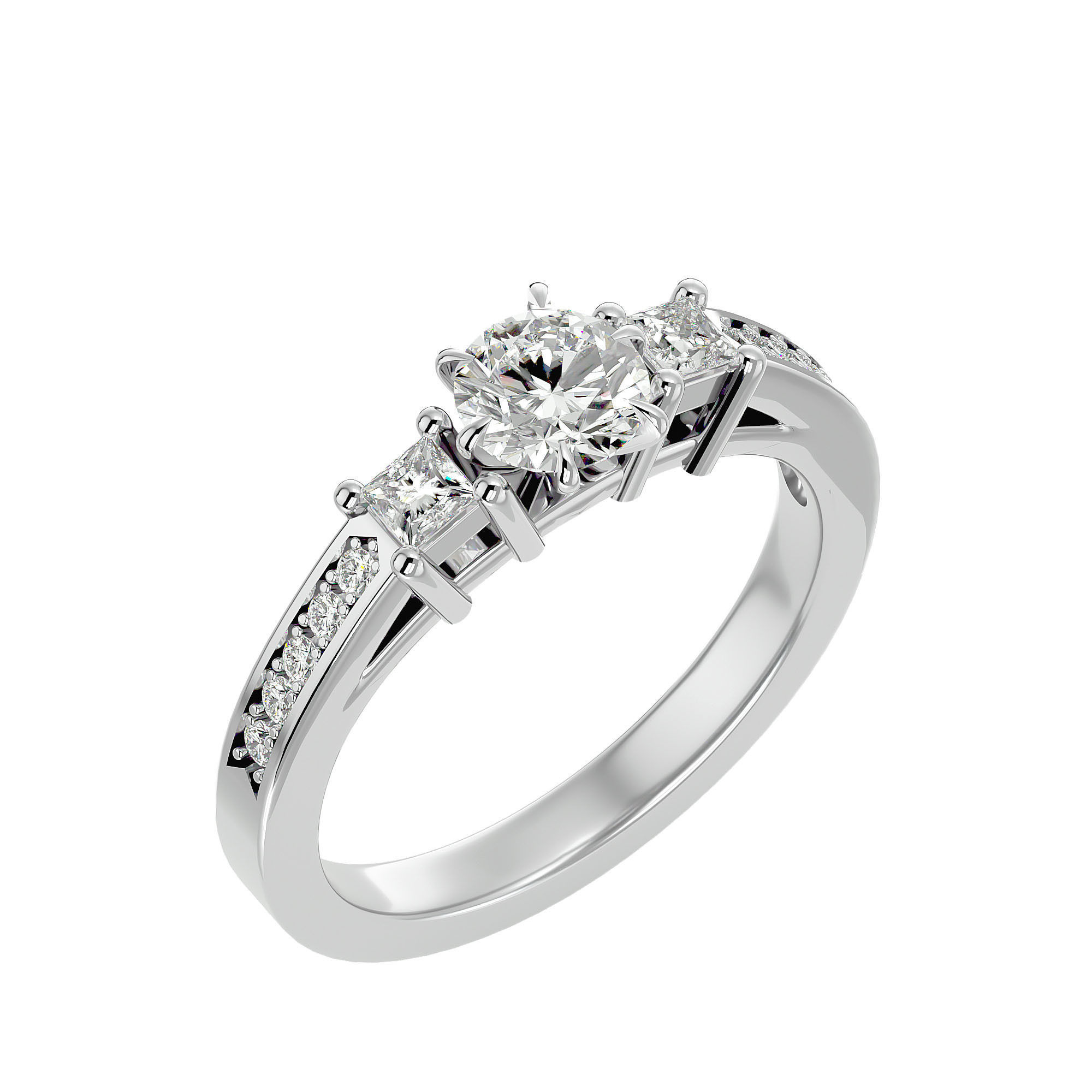 Tri Diamond solitaire wedding engagement ring with 360 view 3D print model_10