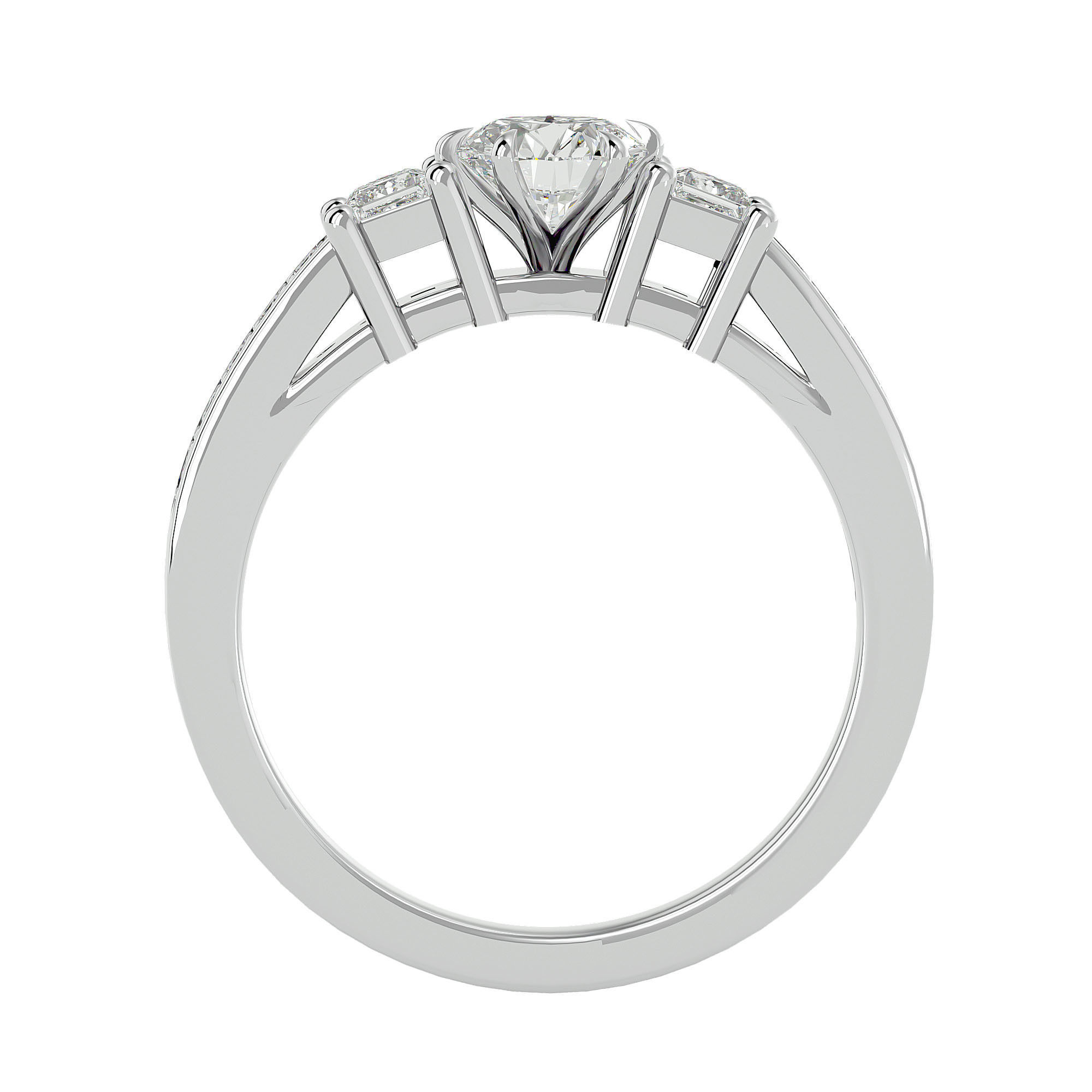 Tri Diamond solitaire wedding engagement ring with 360 view 3D print model_3