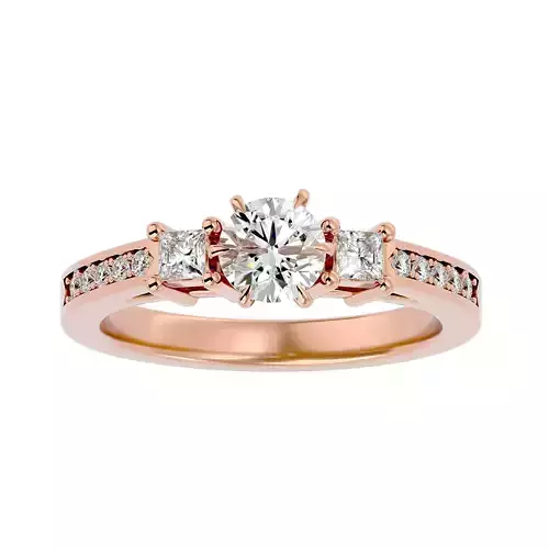 Tri Diamond solitaire wedding engagement ring with 360 view