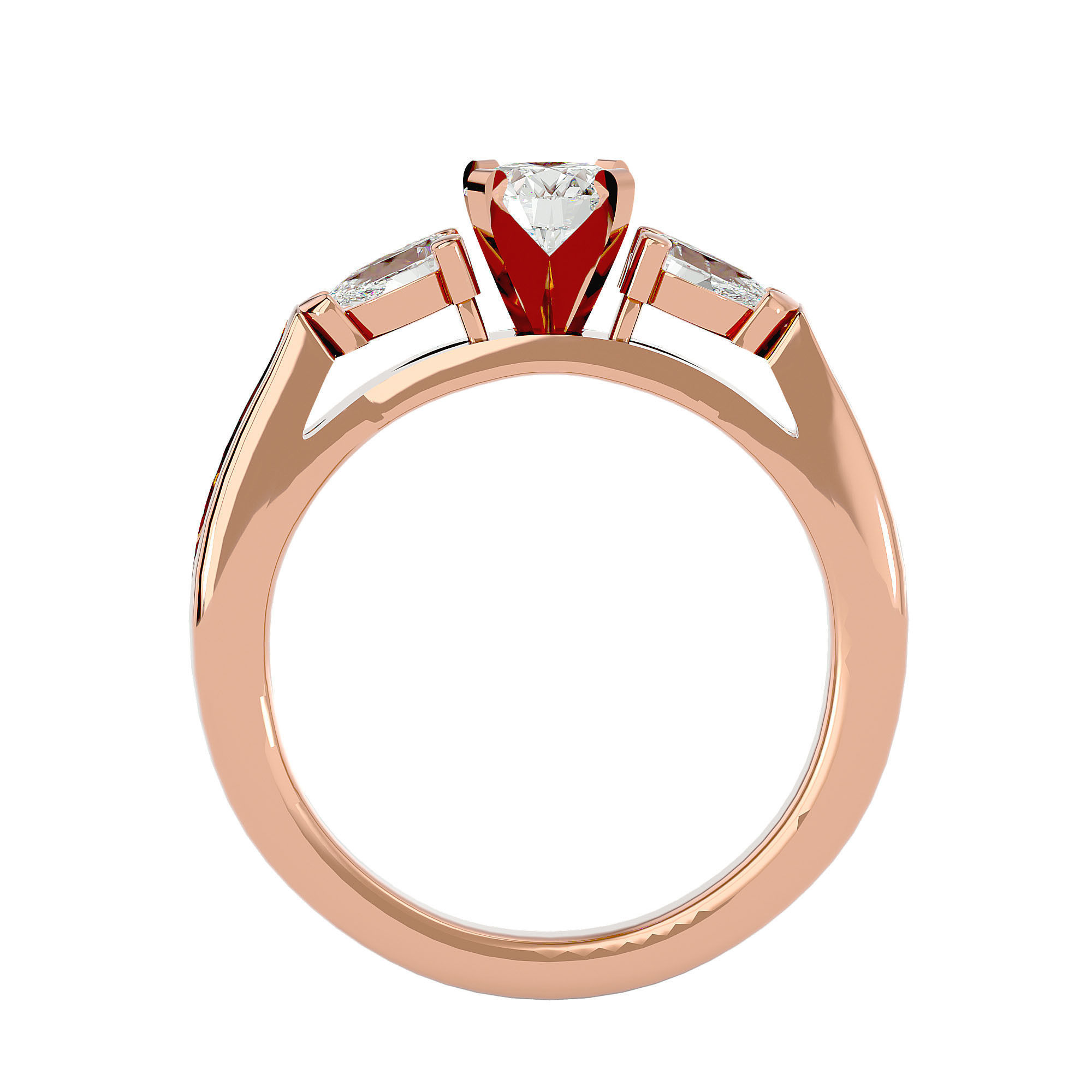 Tri Diamond solitaire wedding engagement ring with 360 view 3D print model_6