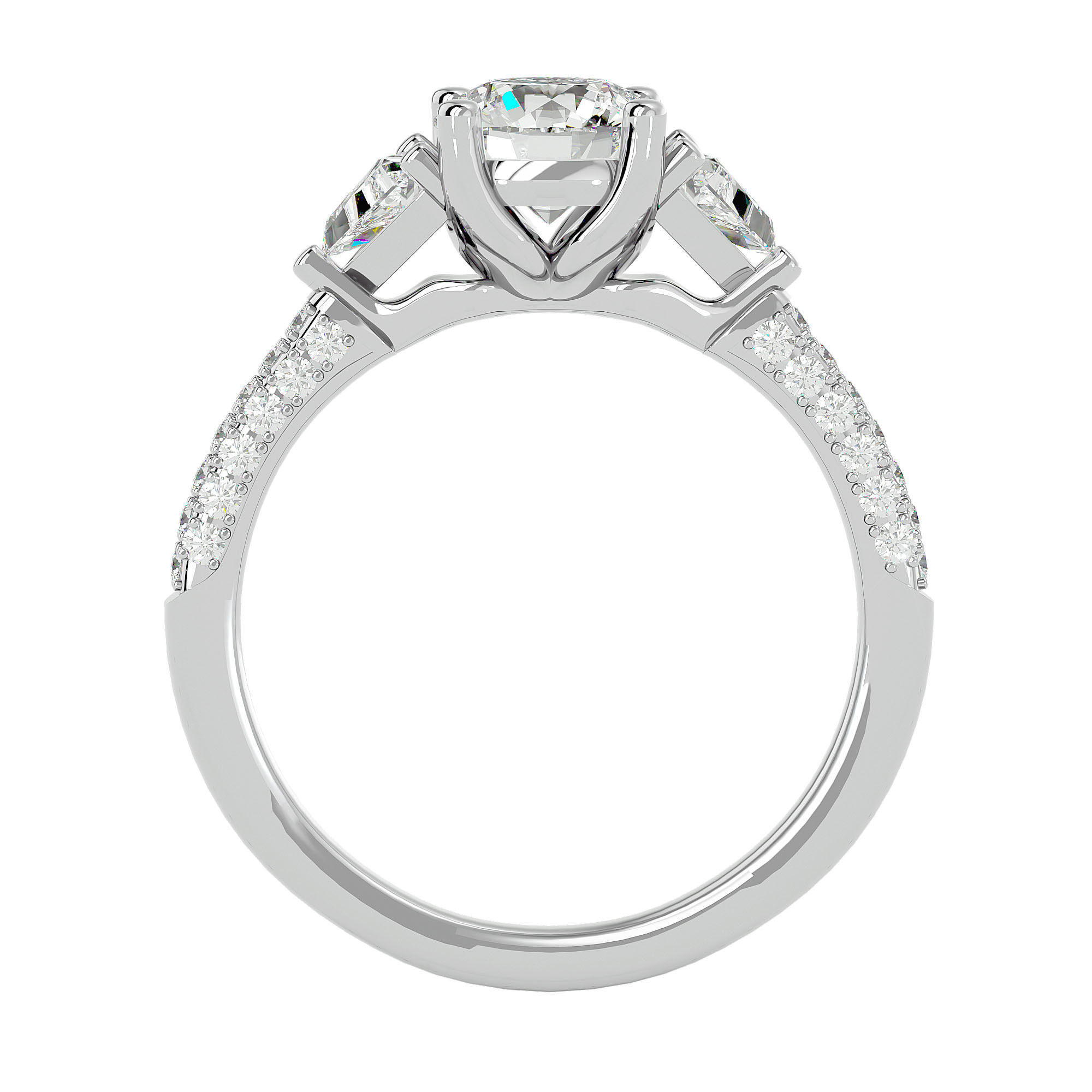 Tri Diamond solitaire wedding engagement ring with 360 view 3D print model_3