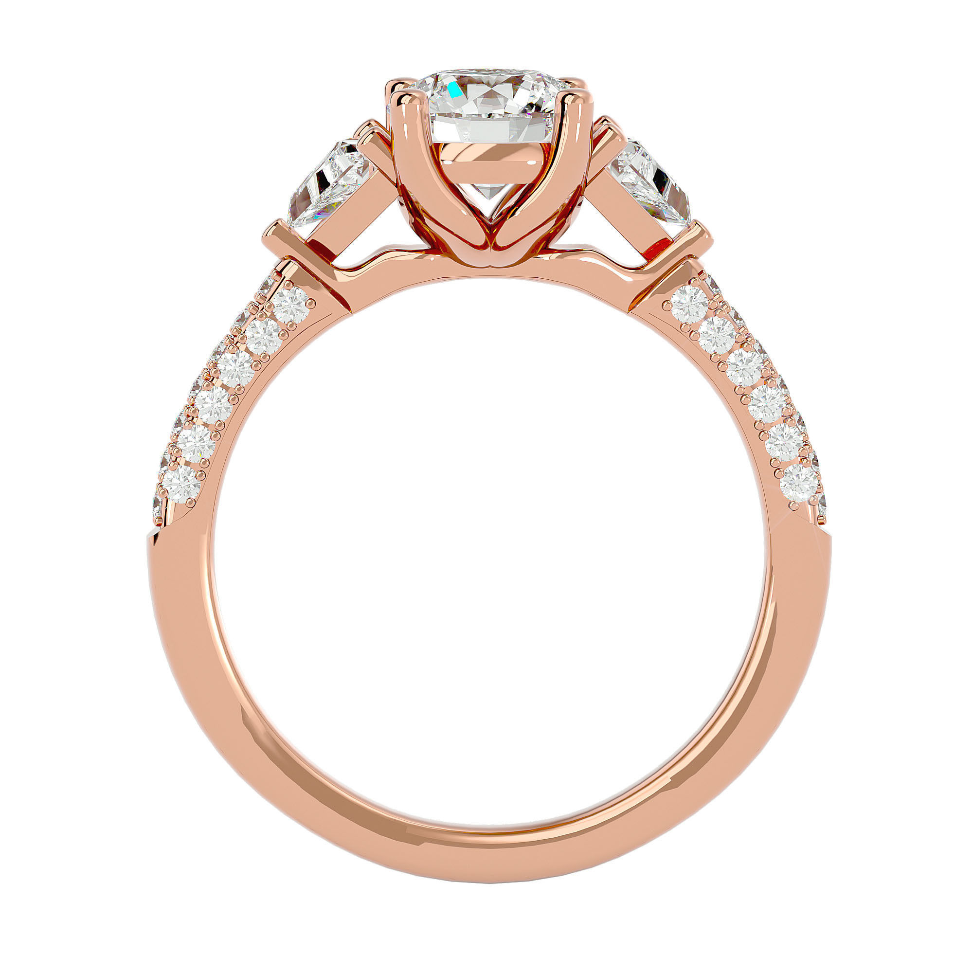 Tri Diamond solitaire wedding engagement ring with 360 view 3D print model_6