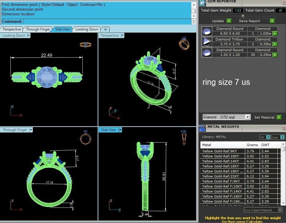 Tri Diamond solitaire wedding engagement ring with 360 view 3D print model_4